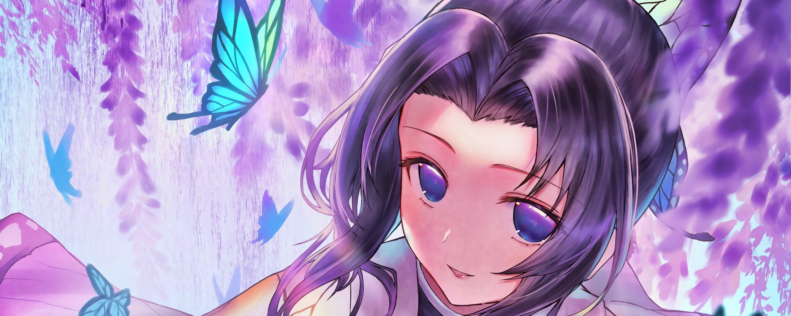 Download 2560x1024 Wallpaper Cute Anime Girl, Shinobu Kocho, Kimetsu No Yaiba, Dual Wide, Wide 21:9, Widescreen, 2560x1024 HD Image, Background, 34375