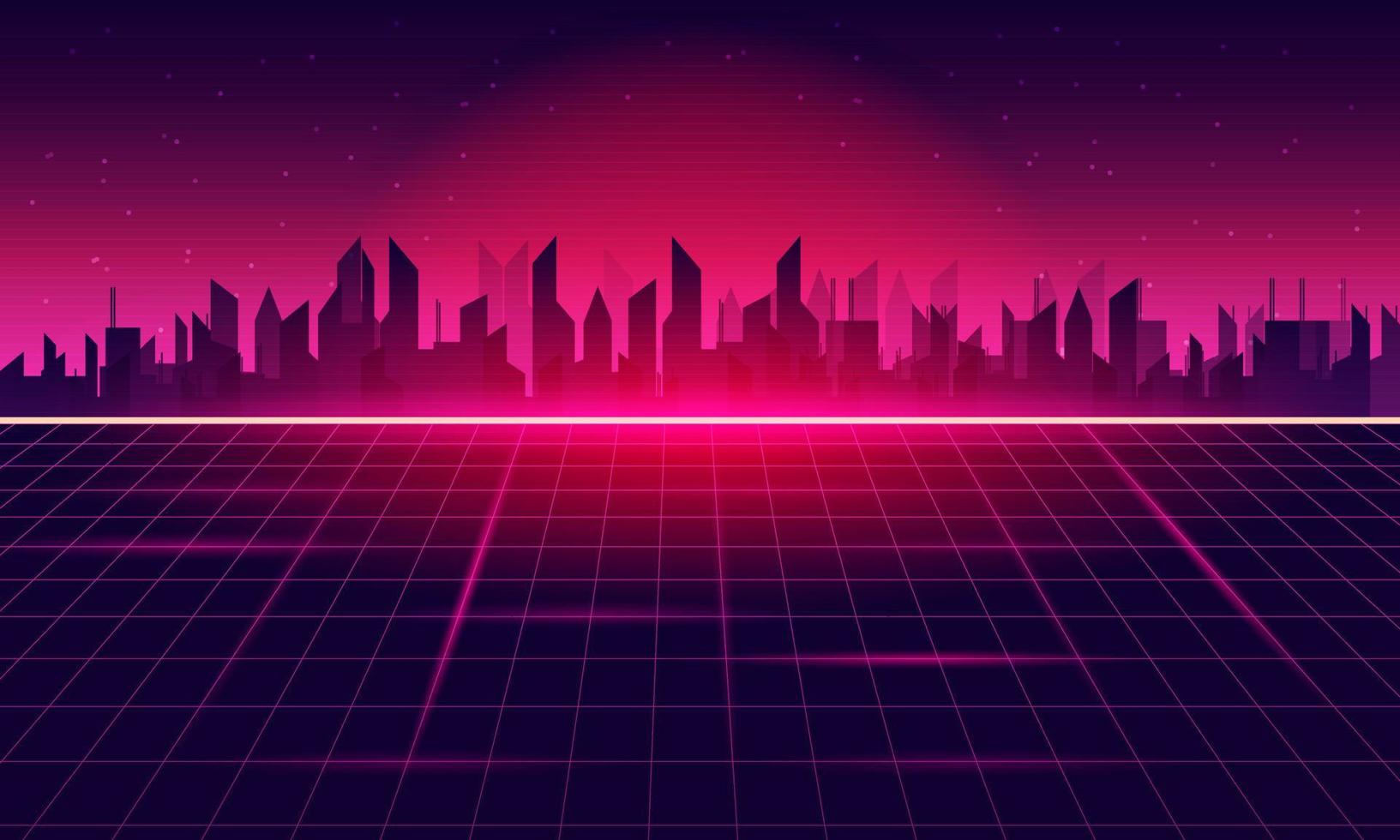 City Of Retro Sci Fi Background Futuristic Grid Landscape, 90's