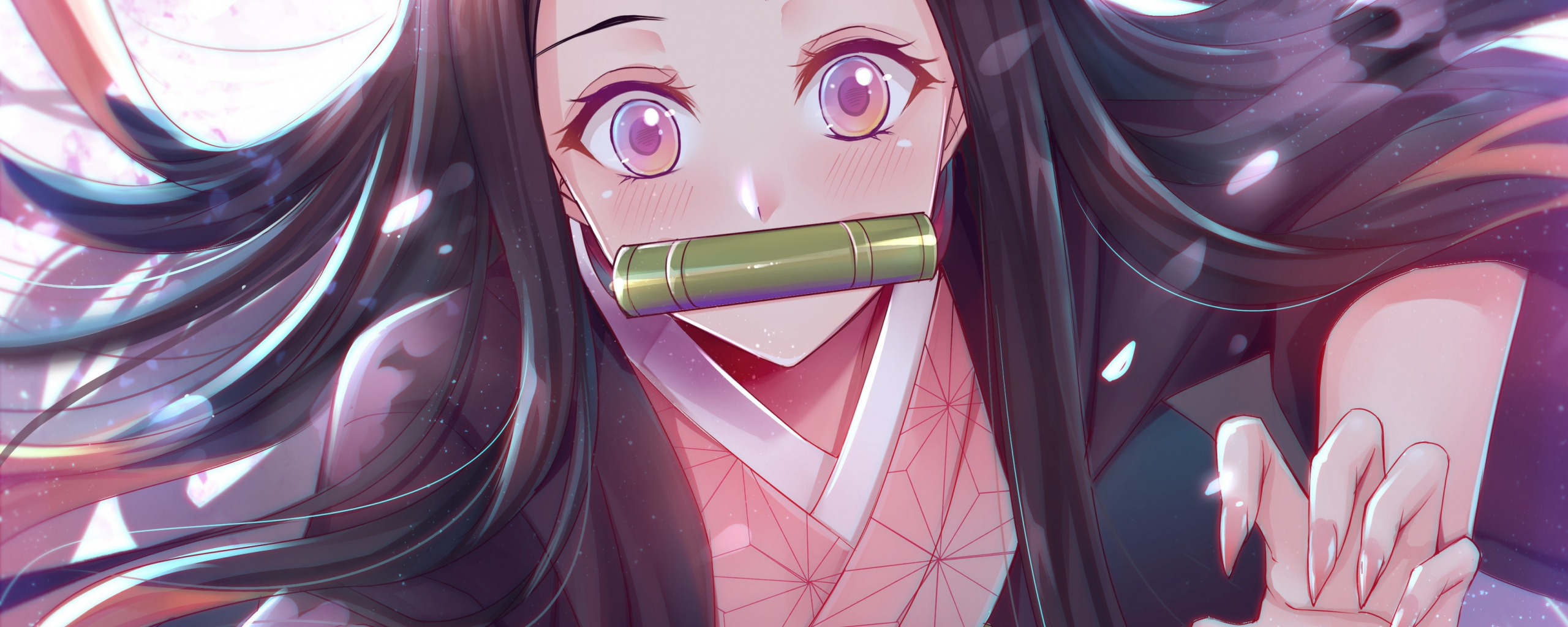 Download Beautiful, anime girl, Kamado Nezuko wallpaper, 2560x1024, Dual Wide, Wide 21:9, Widescreen