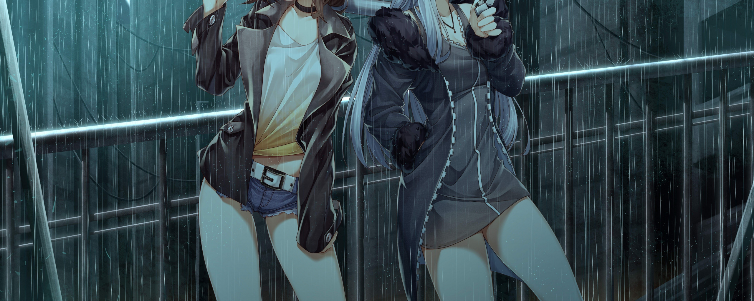 Download anime girls, original, rain, art 2560x1024 wallpaper, dual wide 21:9 2560x1024 HD image, background, 5097