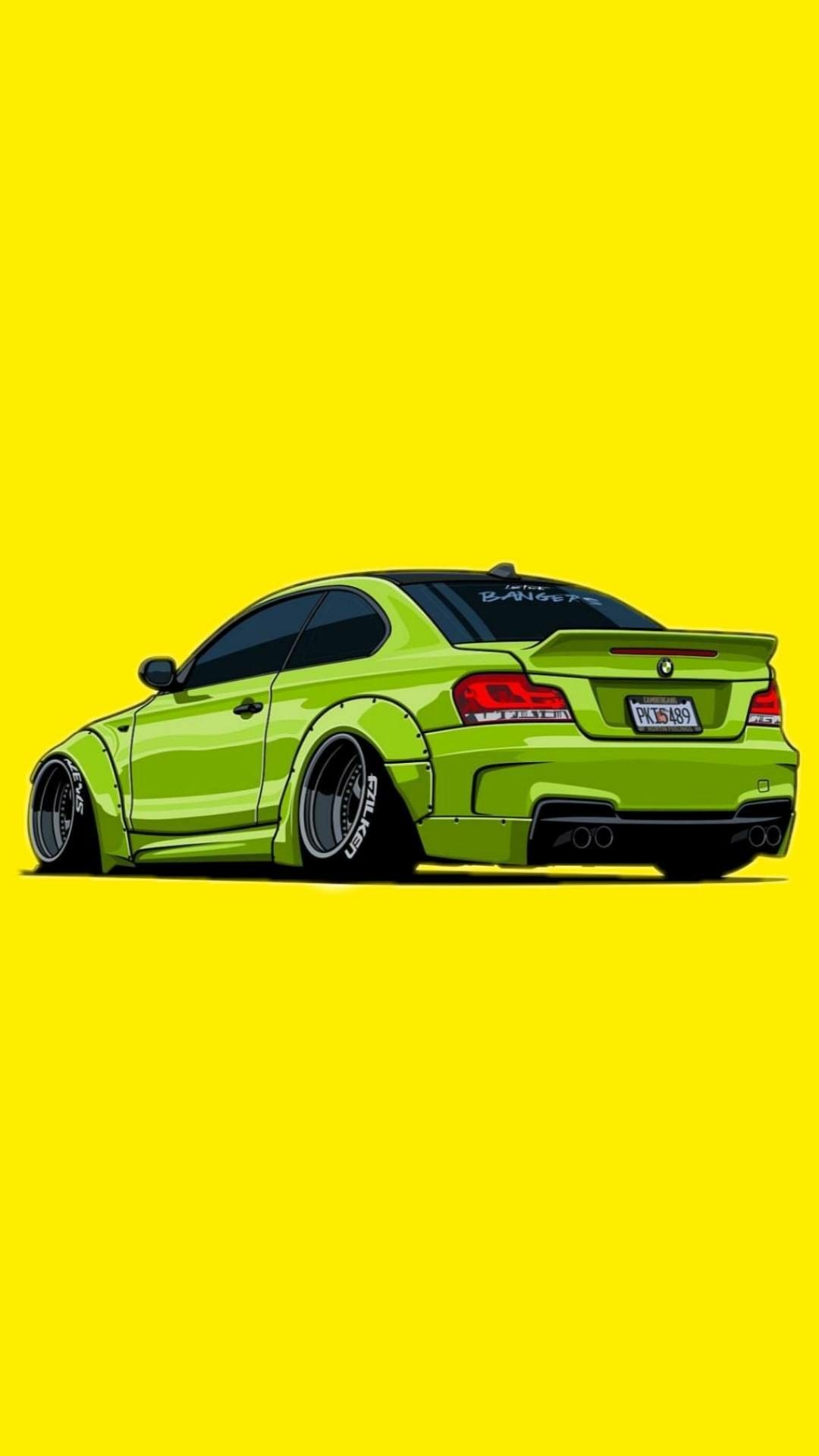 Green car yellow background. Desenhos de carros, Carros rebaixados desenho, Carros legais