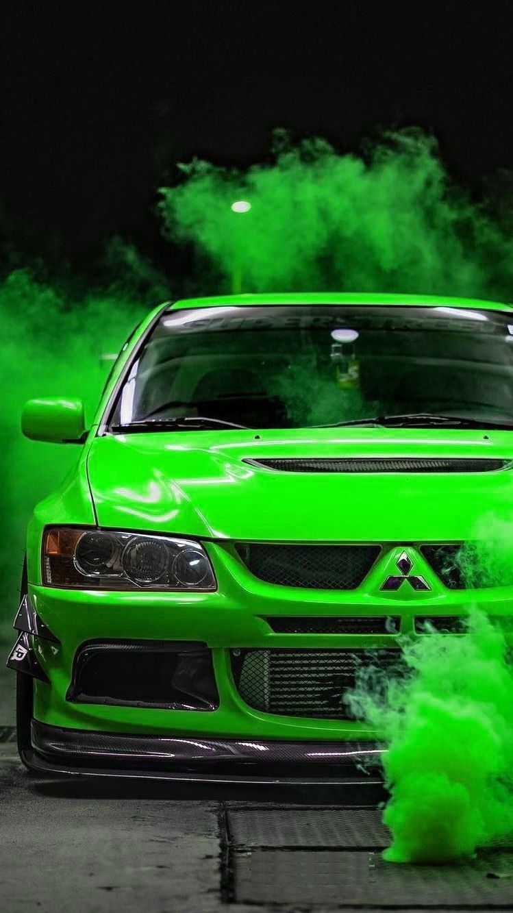 Green Mitsubishi Smokes Car Wallpaper. Car wallpaper, Best jdm cars, Green car