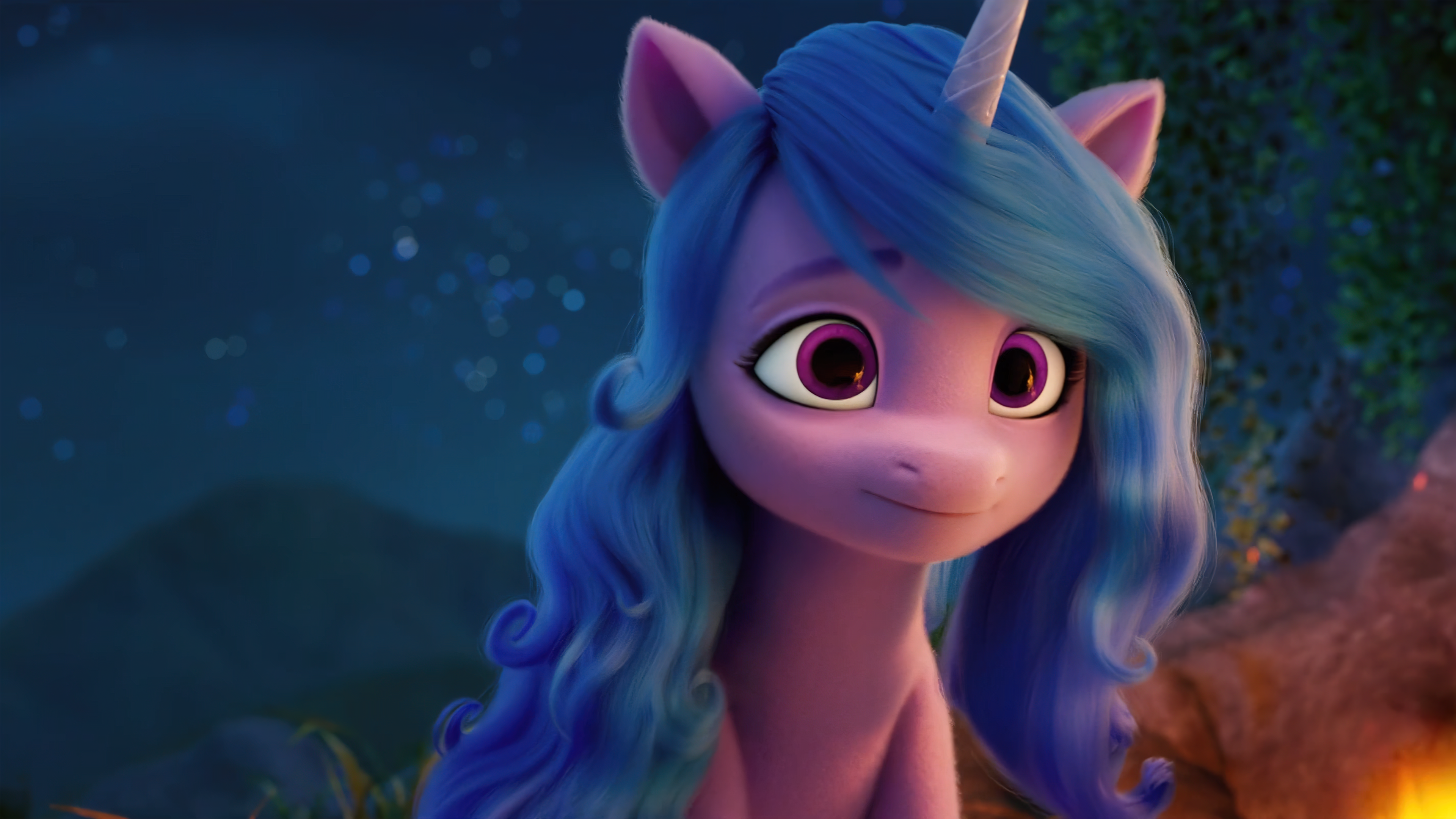 safe, edit, edited screencap, screencap, izzy moonbow, pony, unicorn, g5, my little pony: a new generation, spoiler:my little pony: a new generation, 4k, beautiful, cute, female, fire, high res, izzybetes