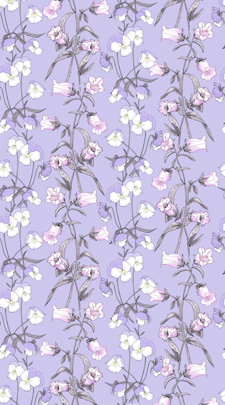 Lilac vector seamless background. Floral background with bluebell and pansies fabric. Flower background wallpaper, Pretty wallpaper, Flowery wallpaper