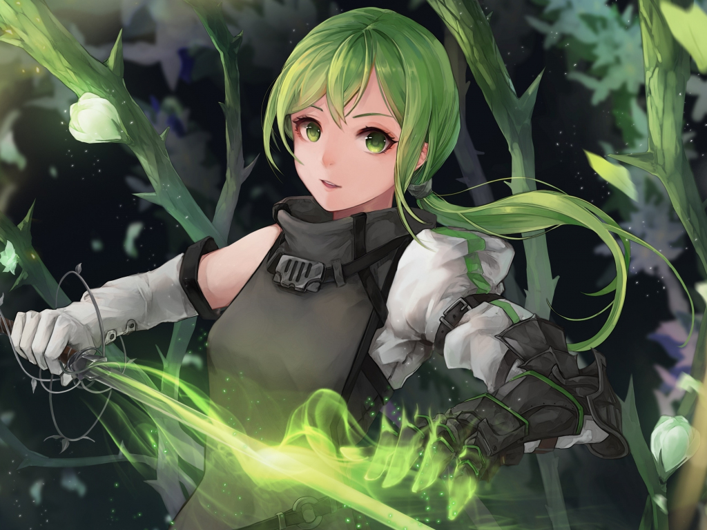 Wallpaper green eyes, anime girl, warrior desktop wallpaper, HD image, picture, background, a63b16