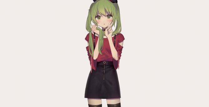Green hair, cute, anime girl, original wallpaper, HD image, picture, background, a40dbe