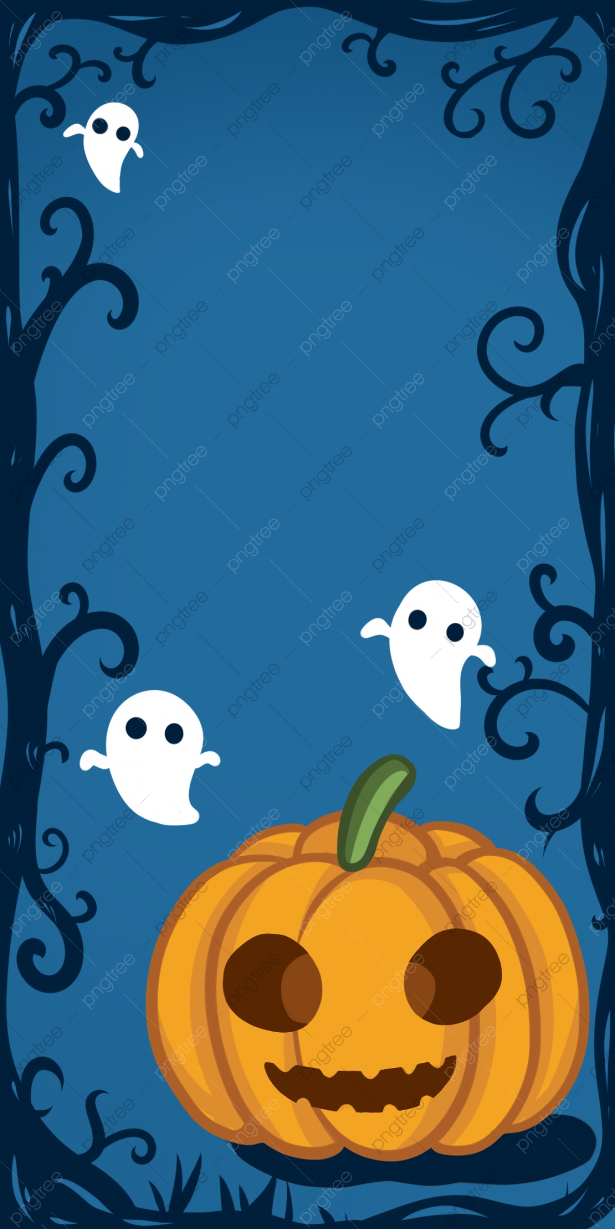 Halloween Pumpkin Lantern Mobile Wallpaper Background, Halloween, Pumpkin Lantern, Tree Branch Background Image for Free Download