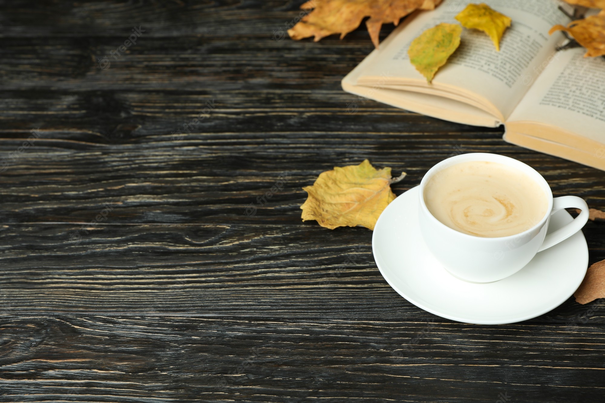 Premium Photo. Cozy autumn concept background with coffee drink