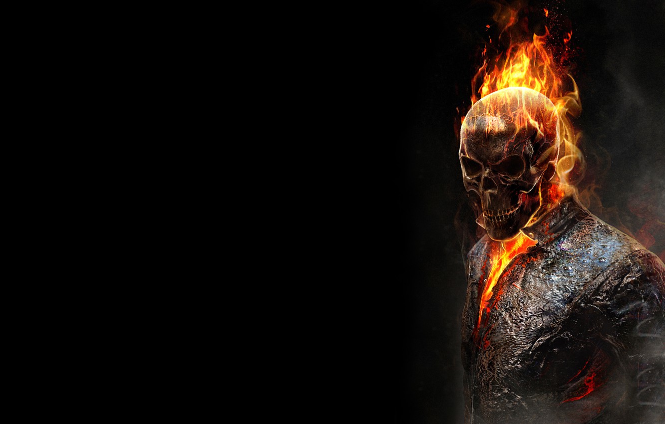 Wallpaper the dark background, fire, flame, skull, skeleton, Ghost rider, ghost rider image for desktop, section фантастика