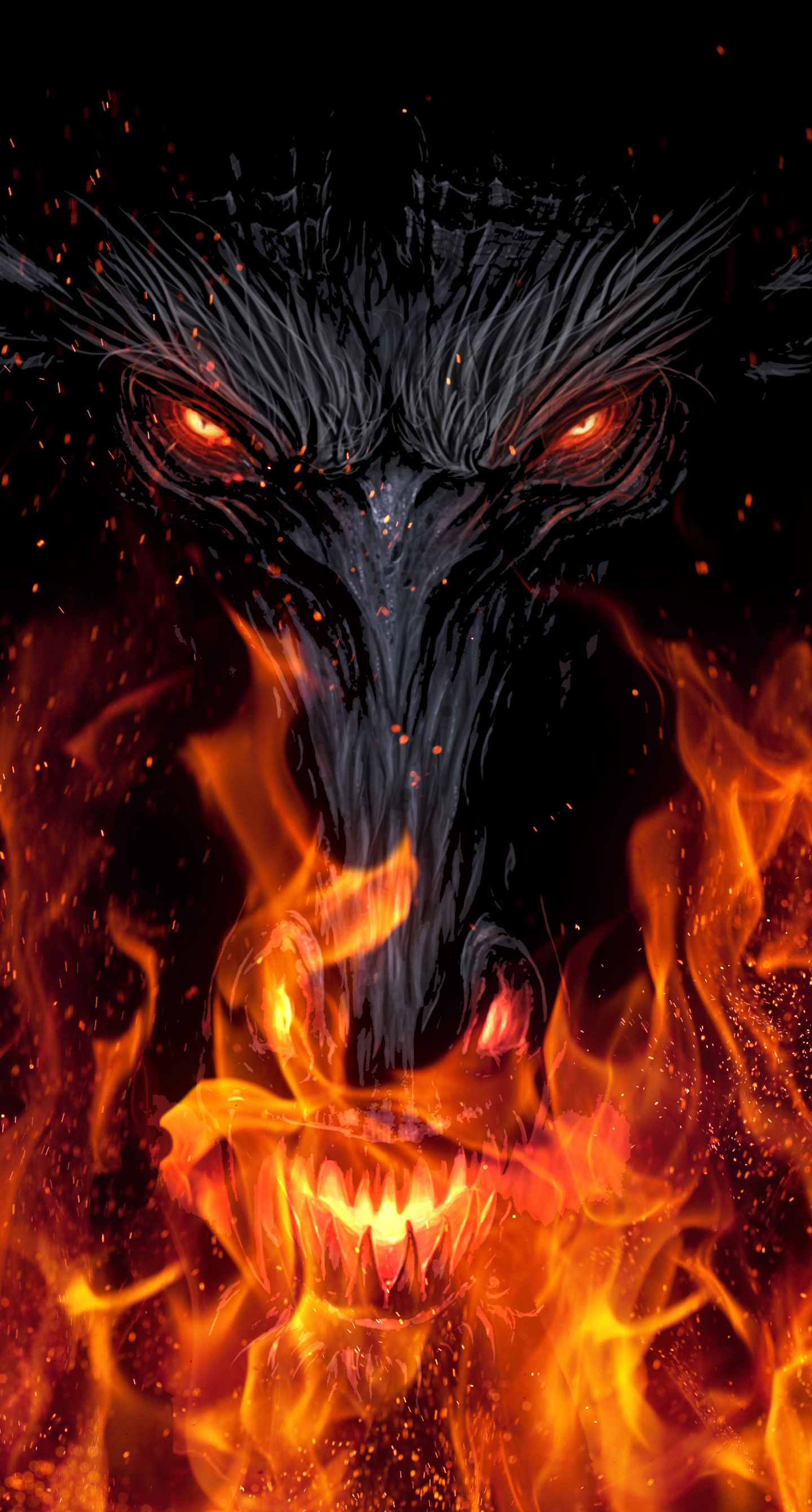 Download devil's face, fire, dark, fantasy 1440x2880 wallpaper, lg v30, lg g6, 1440x2880 HD image, background, 7804