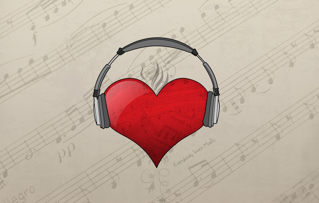 Wallpaper notes, heart, headphones, loves music image for desktop, section музыка