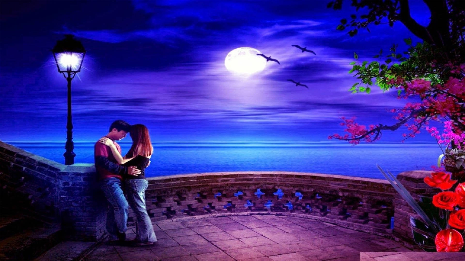 Download Romantic Love Under The Moon Wallpaper