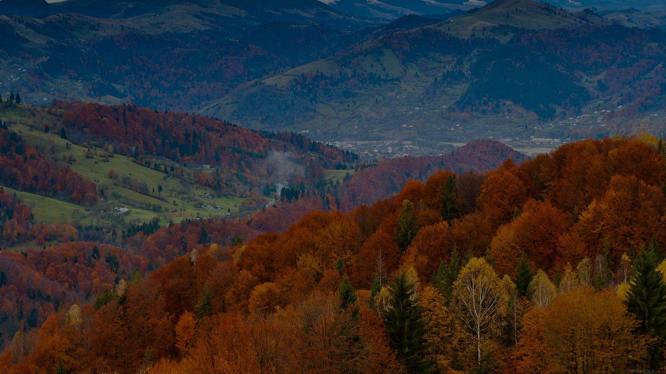 Fall Mountain Fun Red Orange Tree Flare Nature Dark Wallpaper