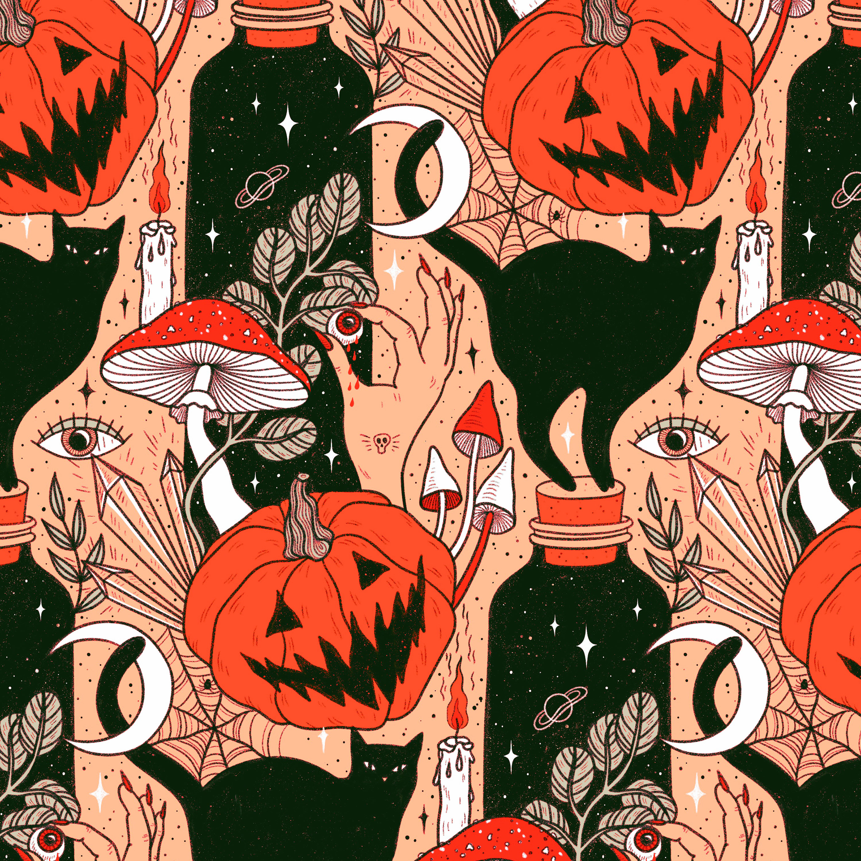 Halloween Seamless Pattern Stock Illustration  Download Image Now   Halloween Oldfashioned Retro Style  iStock