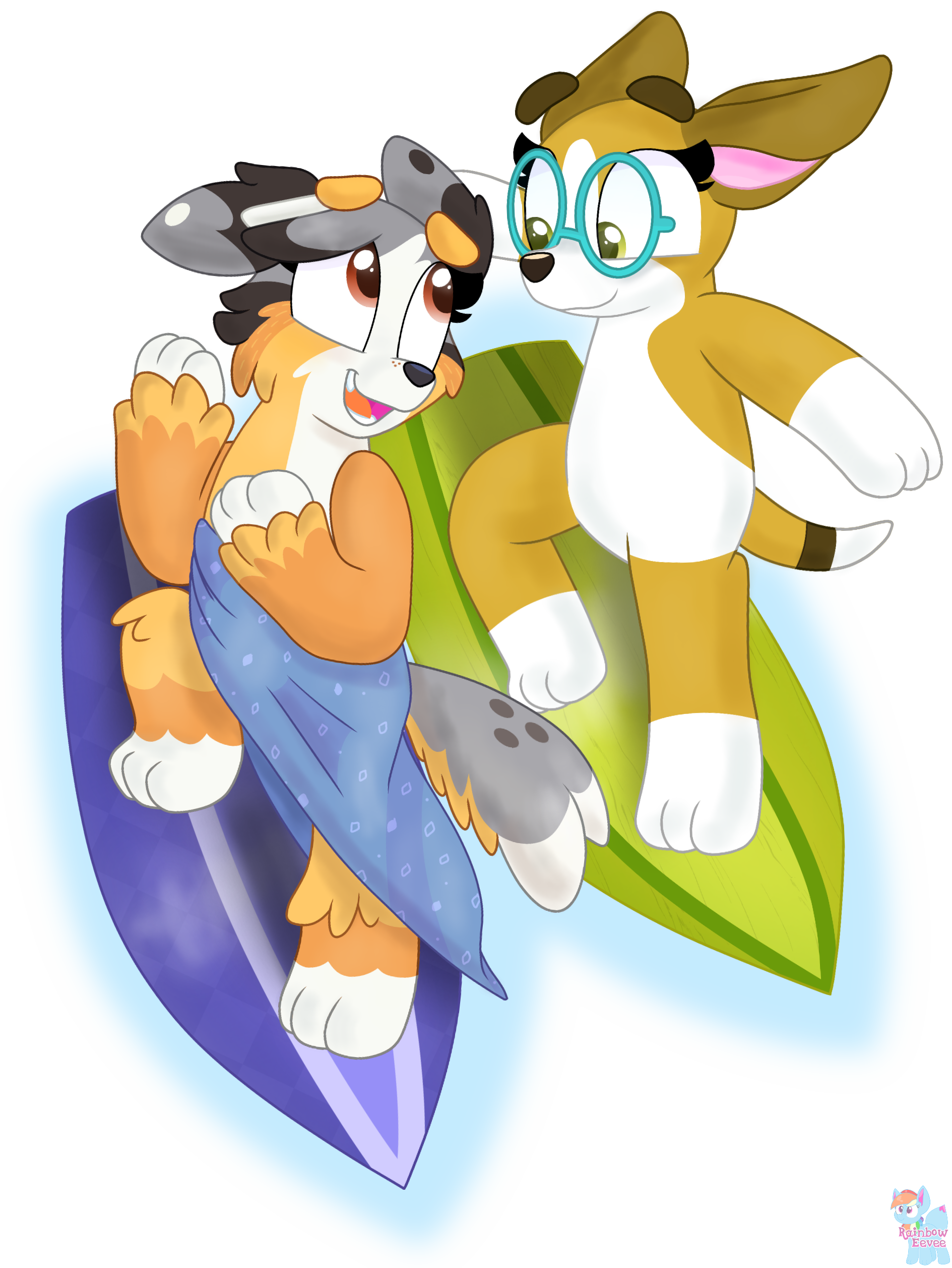 Calypso and Honey Surfing Together (Bluey). Dogs and puppies, Calypso, Puppies