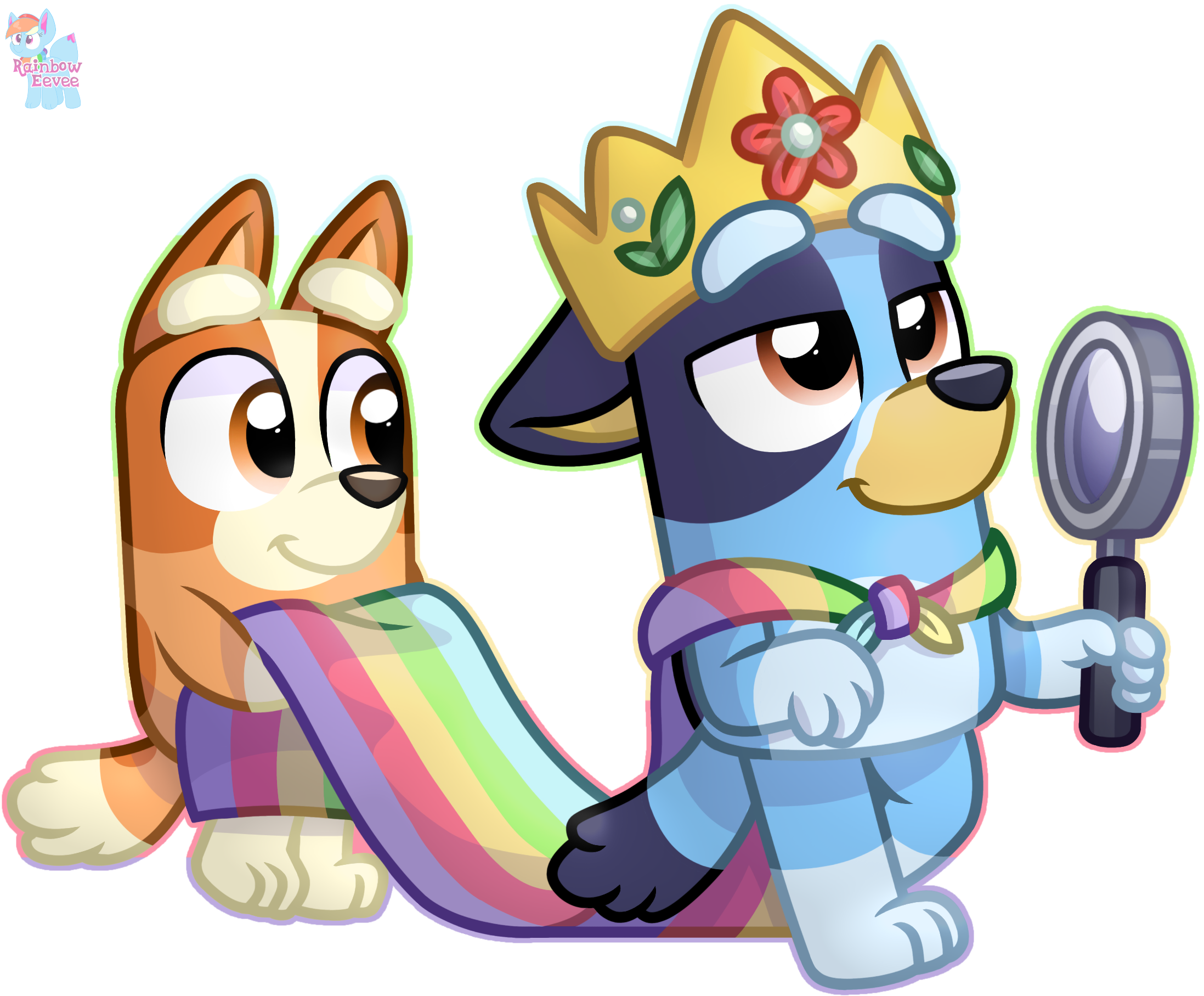 Queen Bluey and Bingo Sticker by RainbowEeveeDE on Newgrounds. Cute cartoon wallpaper, Cartoon art, Character design