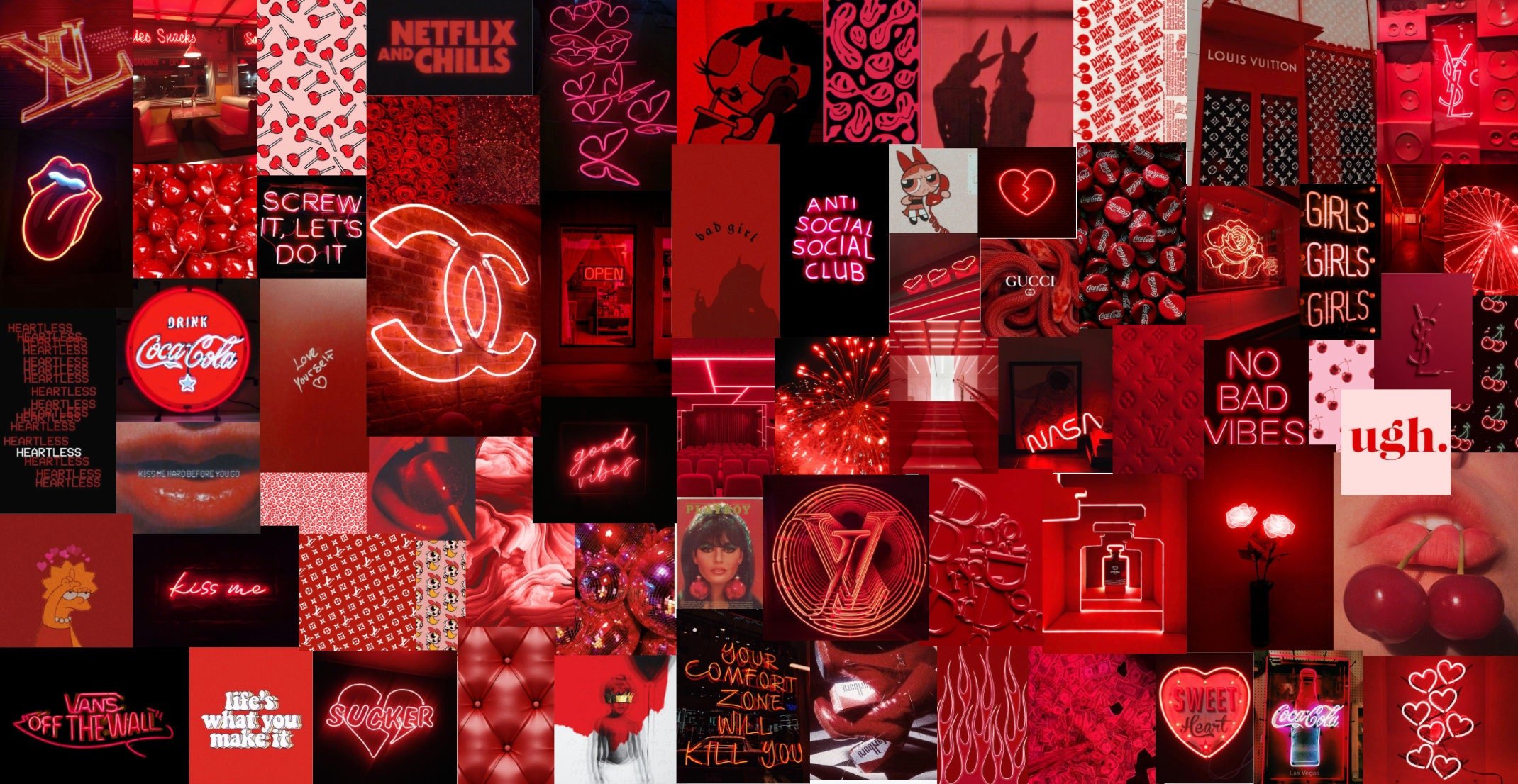 Neon Red Collage Art