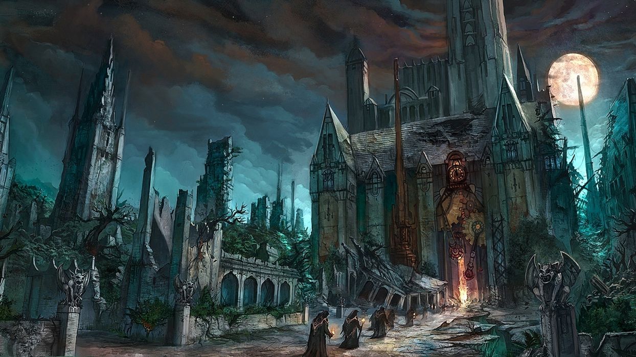 Dark fantasy horror gothic art monk cathedral church wallpaperx1080