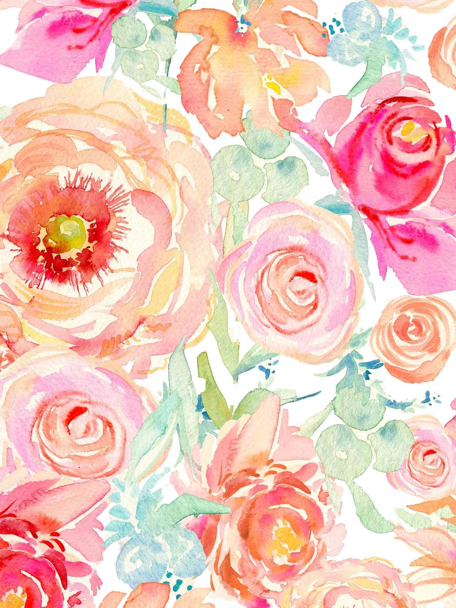 Wild, Colorful Watercolor Flower Pattern. Seamless Background Floral  Wallpaper Stock Illustration | Adobe Stock