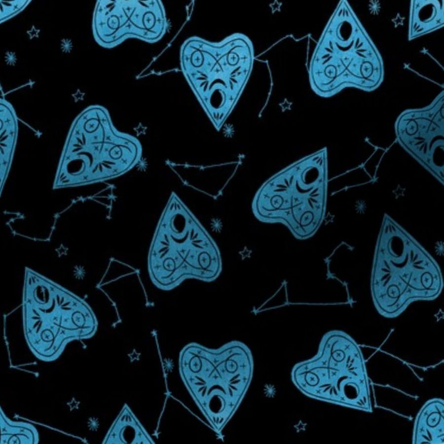 Colorful fabrics digitally printed by Spoonflower planchette fabric, witch, metallic, black and white, constellation fabric, ouija fabric, witch. Witchy wallpaper, Ouija, Mood wallpaper