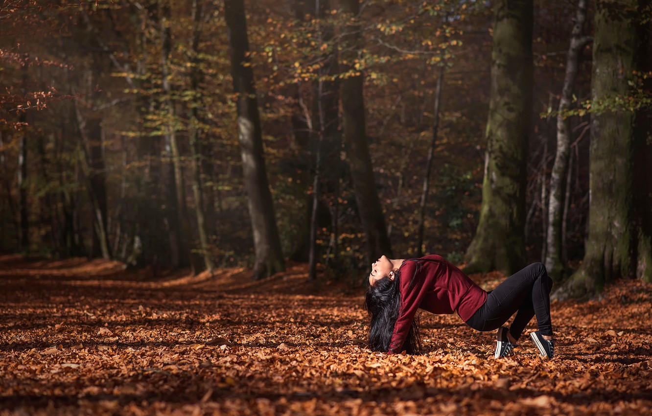 Wallpaper autumn, forest, girl, dance, Leslie image for desktop, section настроения
