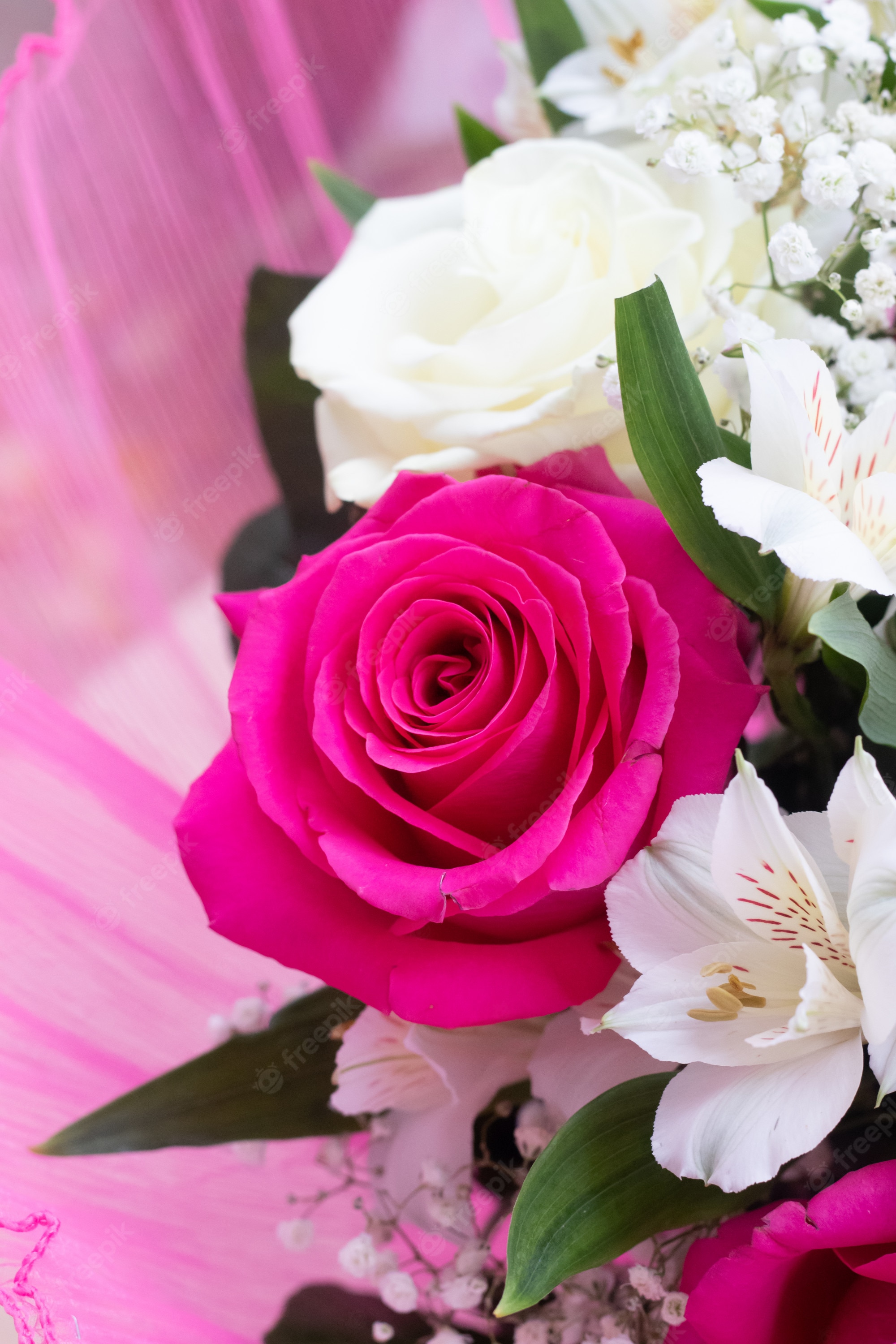 Premium Photo. Bouquet with bright flowers. a background of floral roses. beautiful flowers. a gift for the holiday