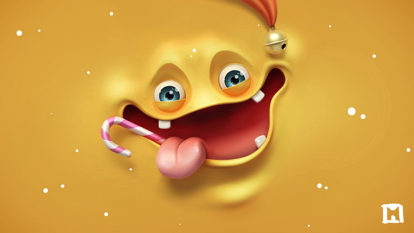 Download wallpaper 1366x768 face, happy, render, language, candy tablet, laptop HD background
