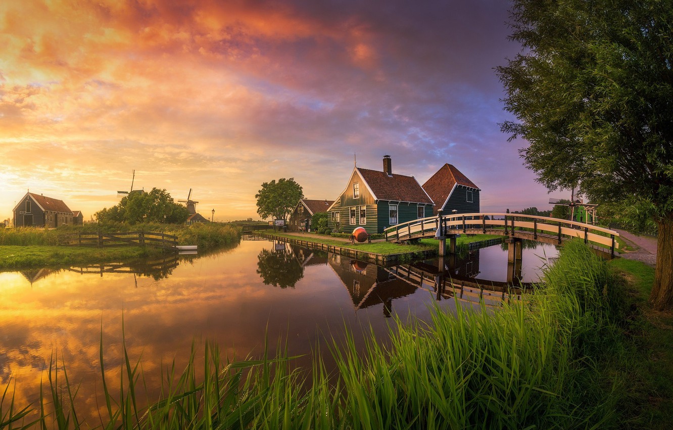 Wallpaper summer, the city, channel, houses, Netherlands, the bridge, the village image for desktop, section город