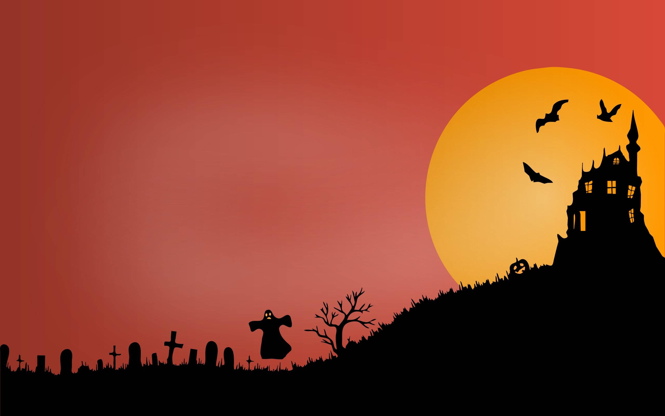 Download 1920x1080 Halloween, Minimalistic, Landscape, Grave, Ghost, Castle Wallpaper for Widescreen