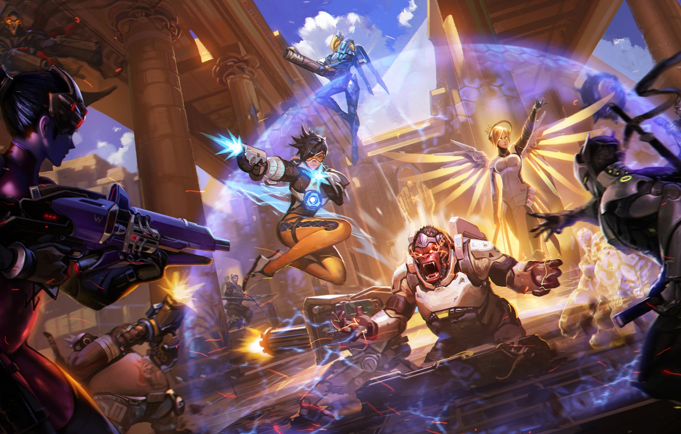 Wallpaper Game, Blizzard Entertainment, Reaper, Hanzo, Overwatch, Tracer, Widowmaker, Mercy, Pharah, Winston, Junkrat, Roadhog, Genji image for desktop, section игры