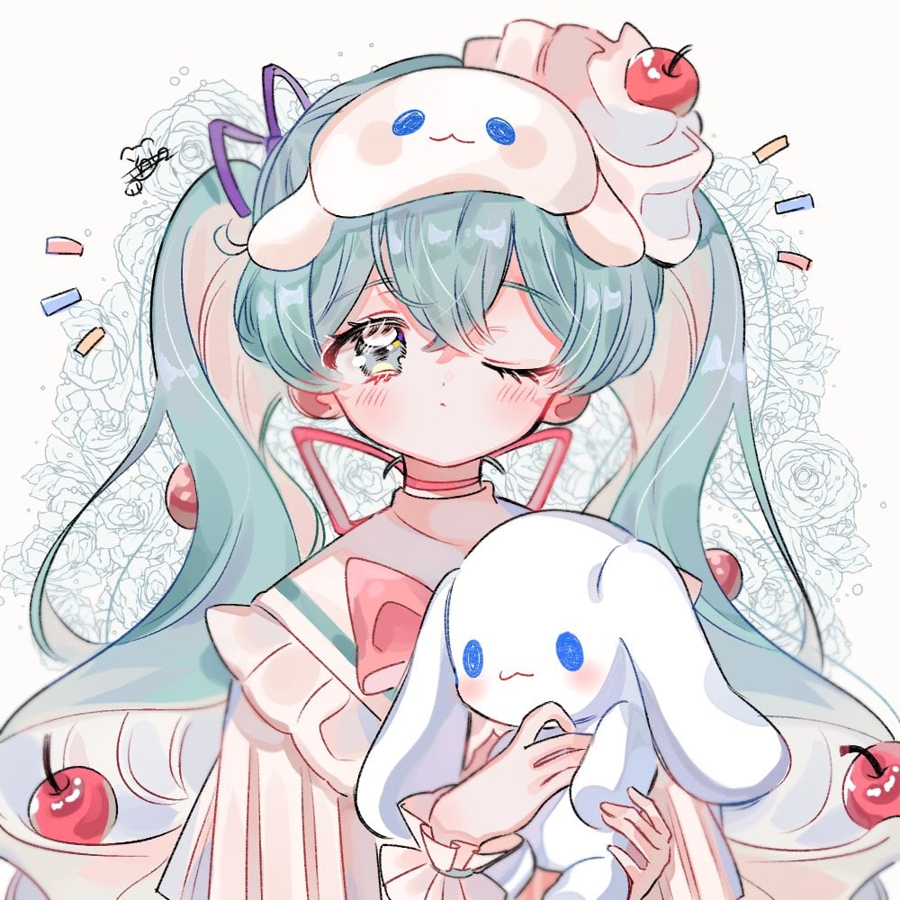 hatsune miku and cinnamoroll (vocaloid and 1 more) drawn