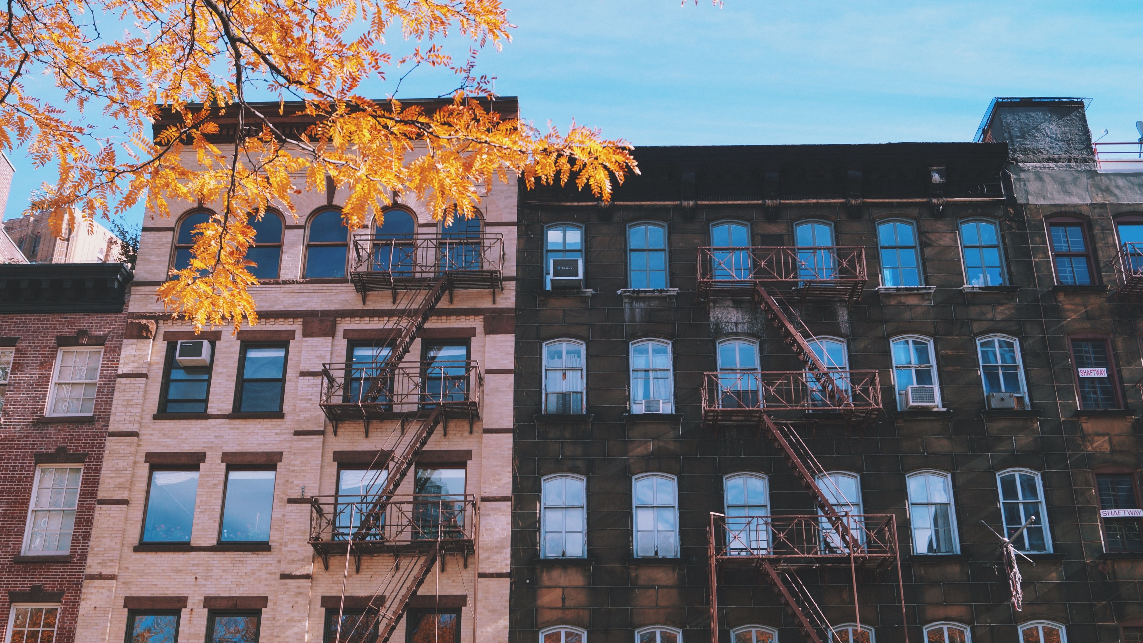 Wallpaper 4k building, windows, stairs, facade, autumn 4k Wallpaper