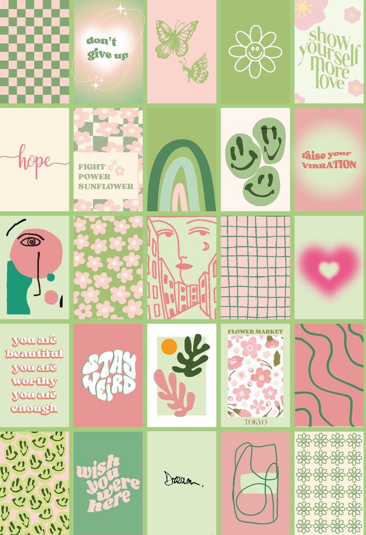 Pcs Green and Pink Danish Pastel Aesthetic Wall Collage. Printable wall collage, Pastel poster, Wall collage decor
