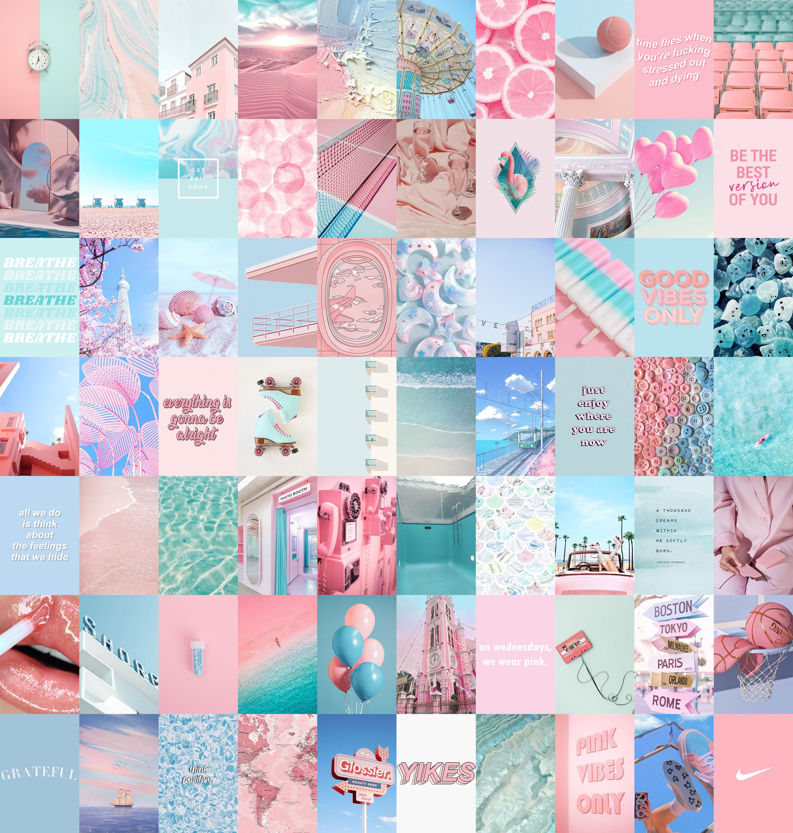 Pink and Blue Wall Photo Kit Aesthetic Collage Kit digital. Wallpaper pink and blue, Wall collage, Aesthetic collage