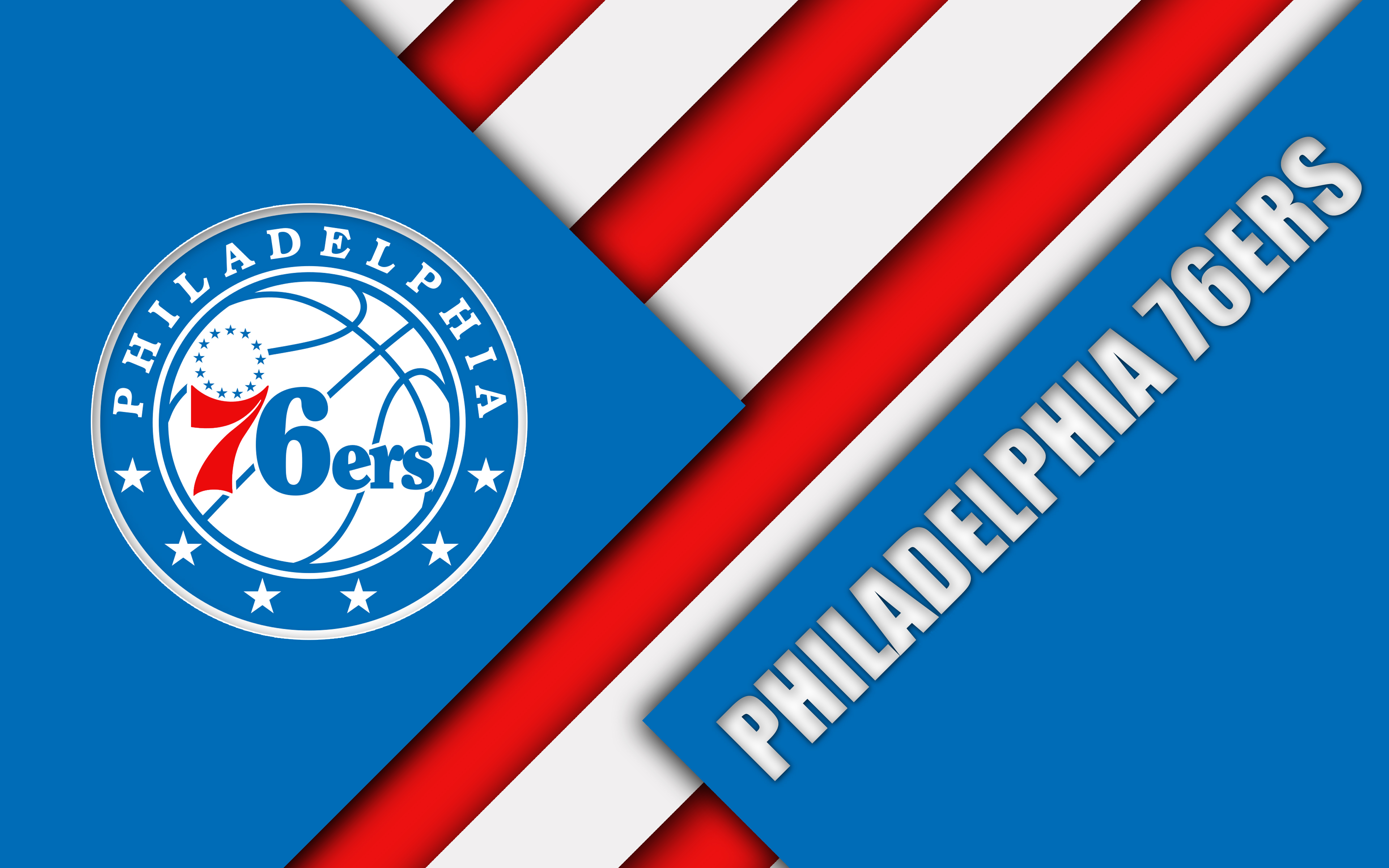 Download wallpaper Philadelphia 76ers, 4k, logo, material design, American basketball club, red blue abstraction, NBA, Philadelphia, Pennsylvania, USA, basketball for desktop with resolution 3840x2400. High Quality HD picture wallpaper