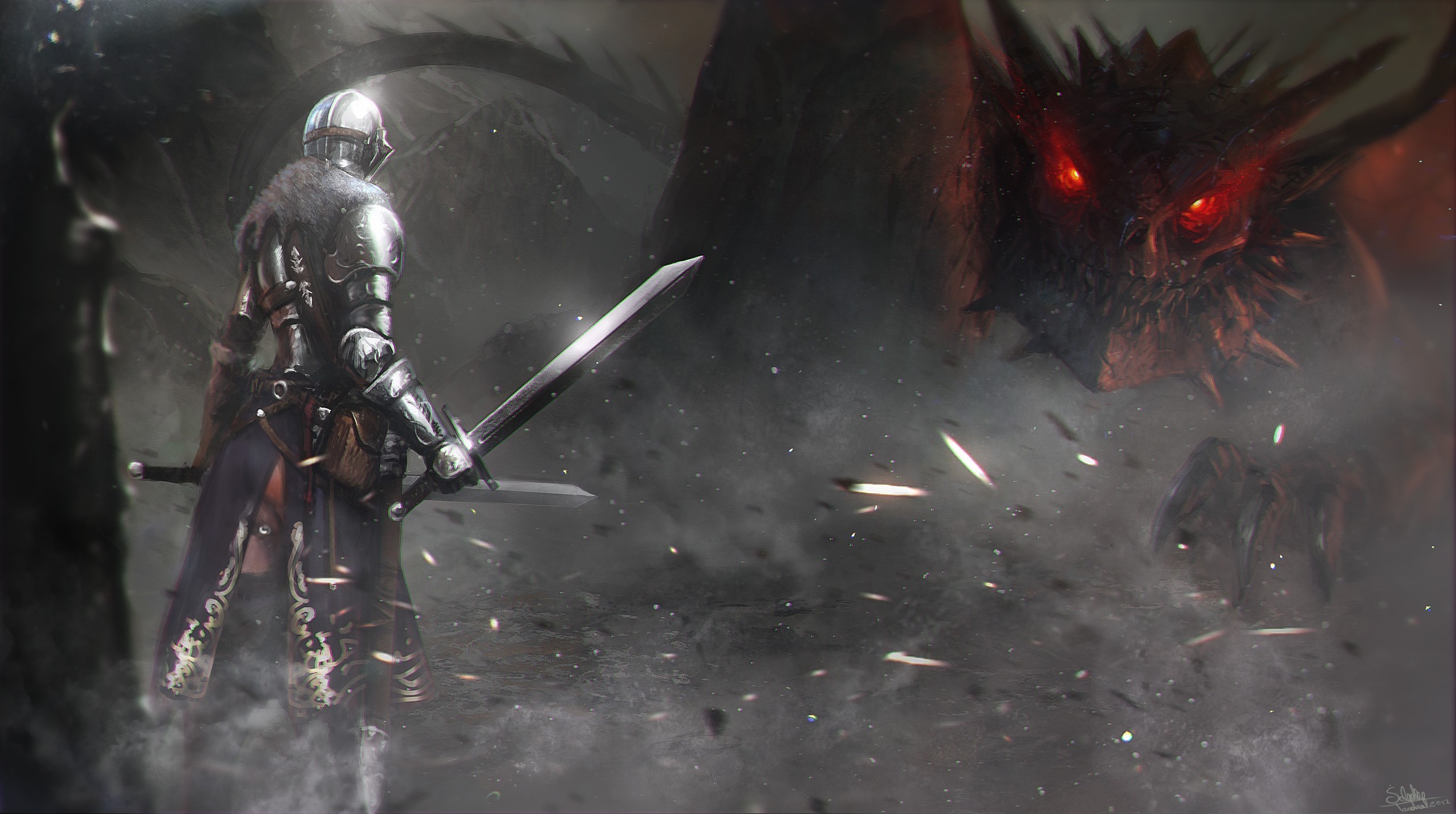 artwork, Knight, Dragon, Armor Wallpaper HD / Desktop and Mobile Background