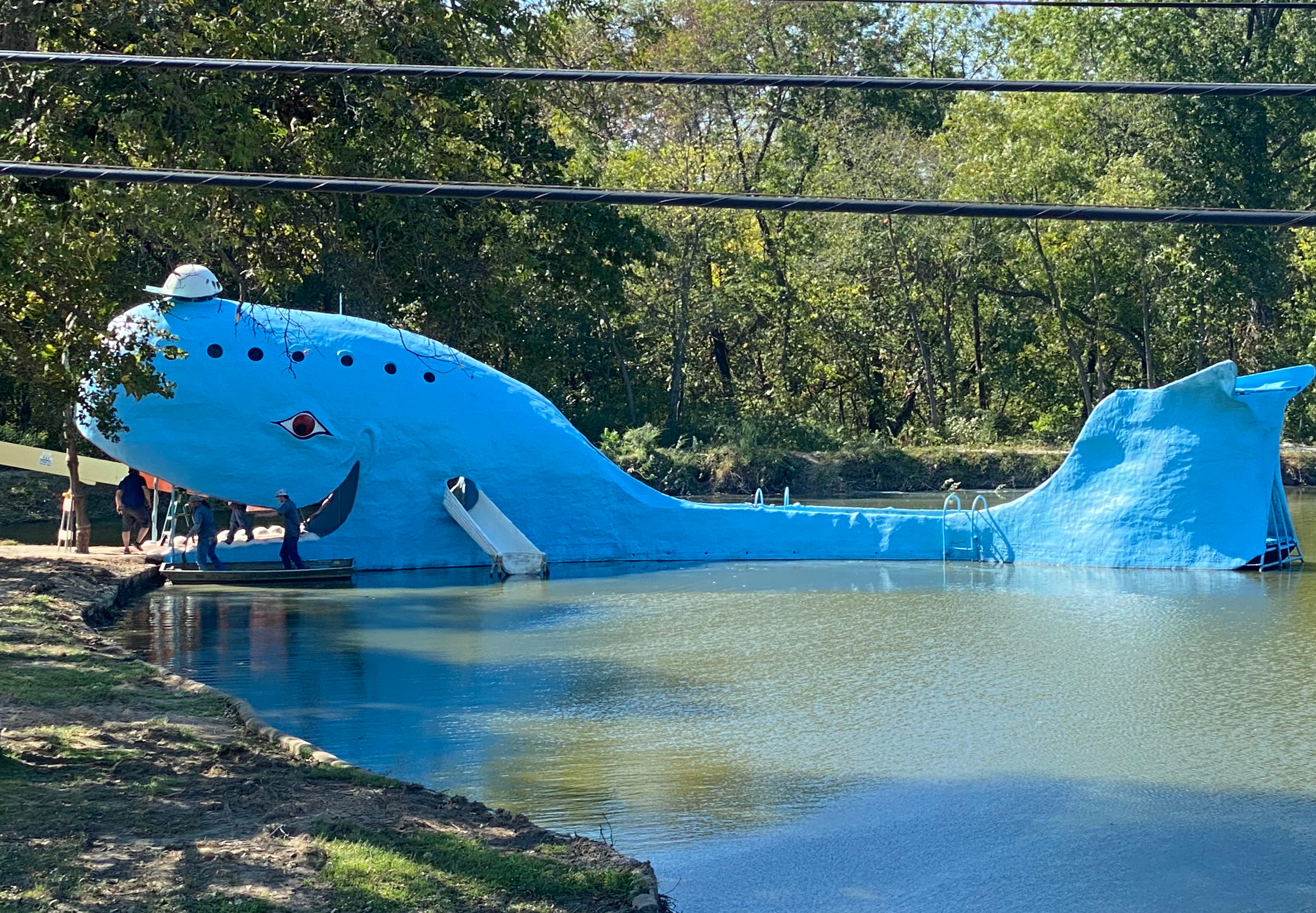 The Blue Whale of Catoosa repainted after vandalism