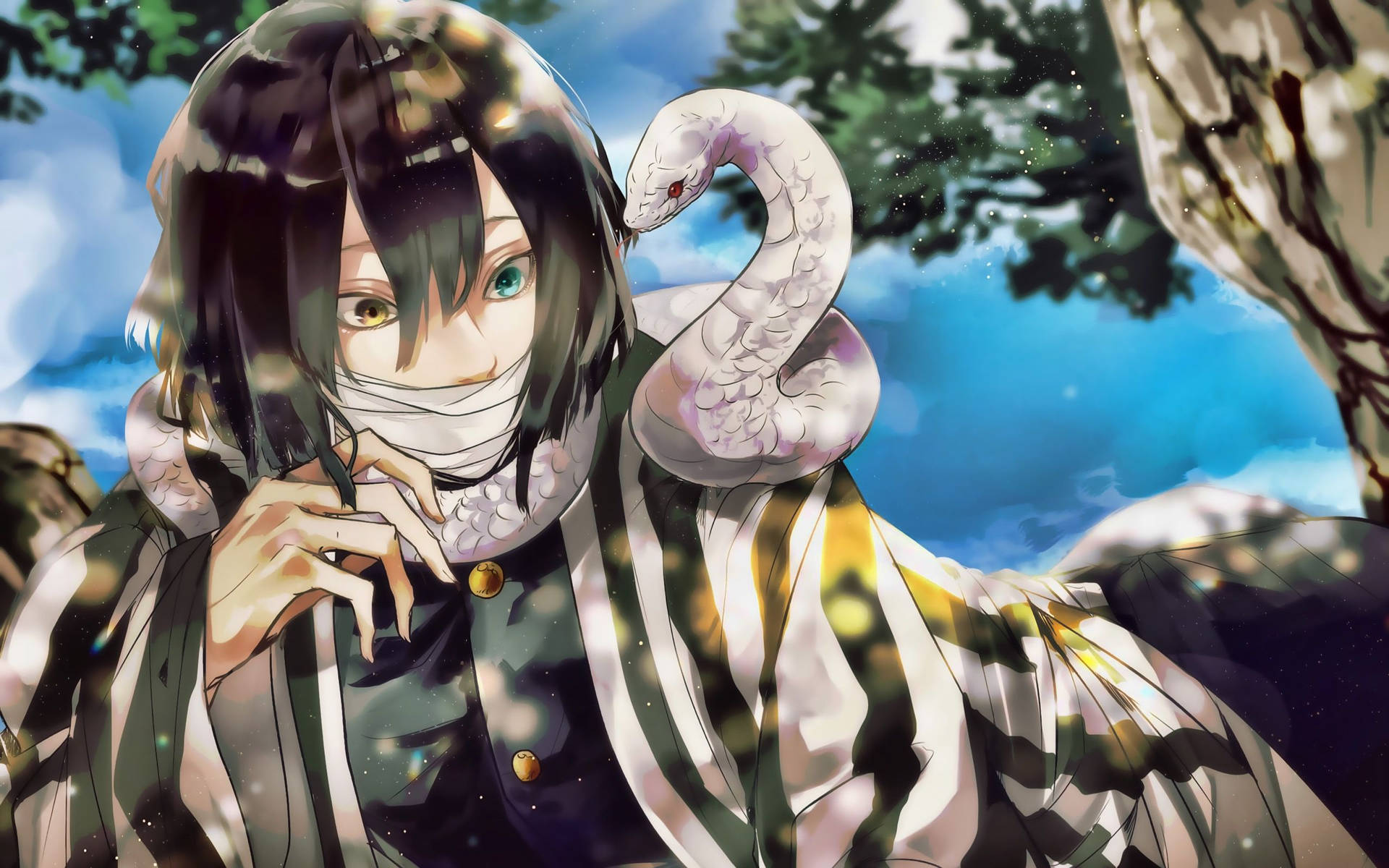 Download Obanai Iguro With Pet Snake Wallpaper