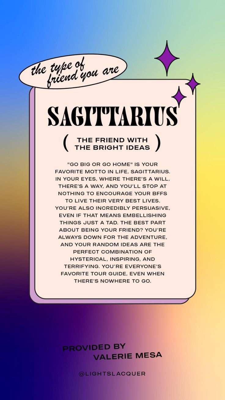 The Type Of Friend You Are, According To Your Zodiac Sign SAGITTARIUS. Zodiac signs sagittarius, Life motto, Sagittarius
