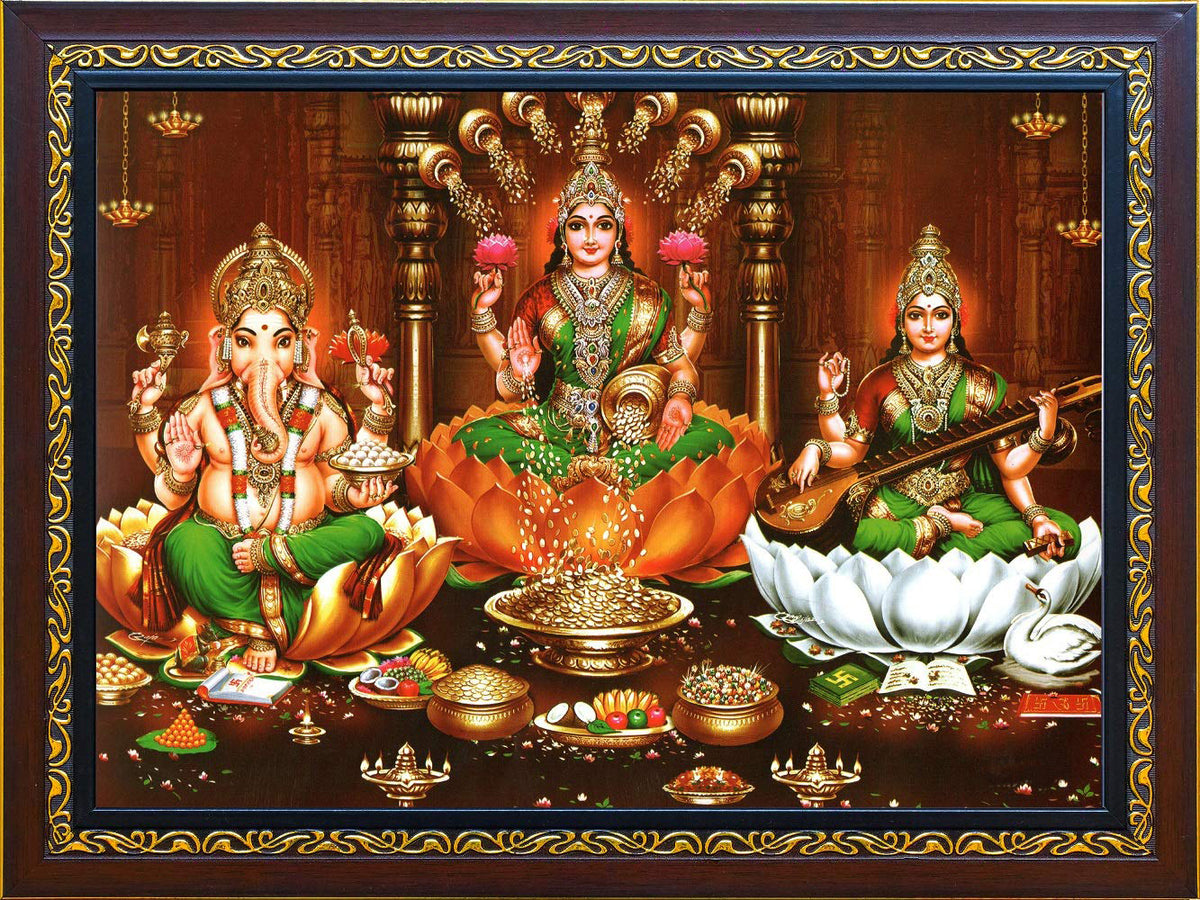 Ganesha Lakshmi Saraswathi Photo, Anarghyaa.com, Goddess Photo for Puja