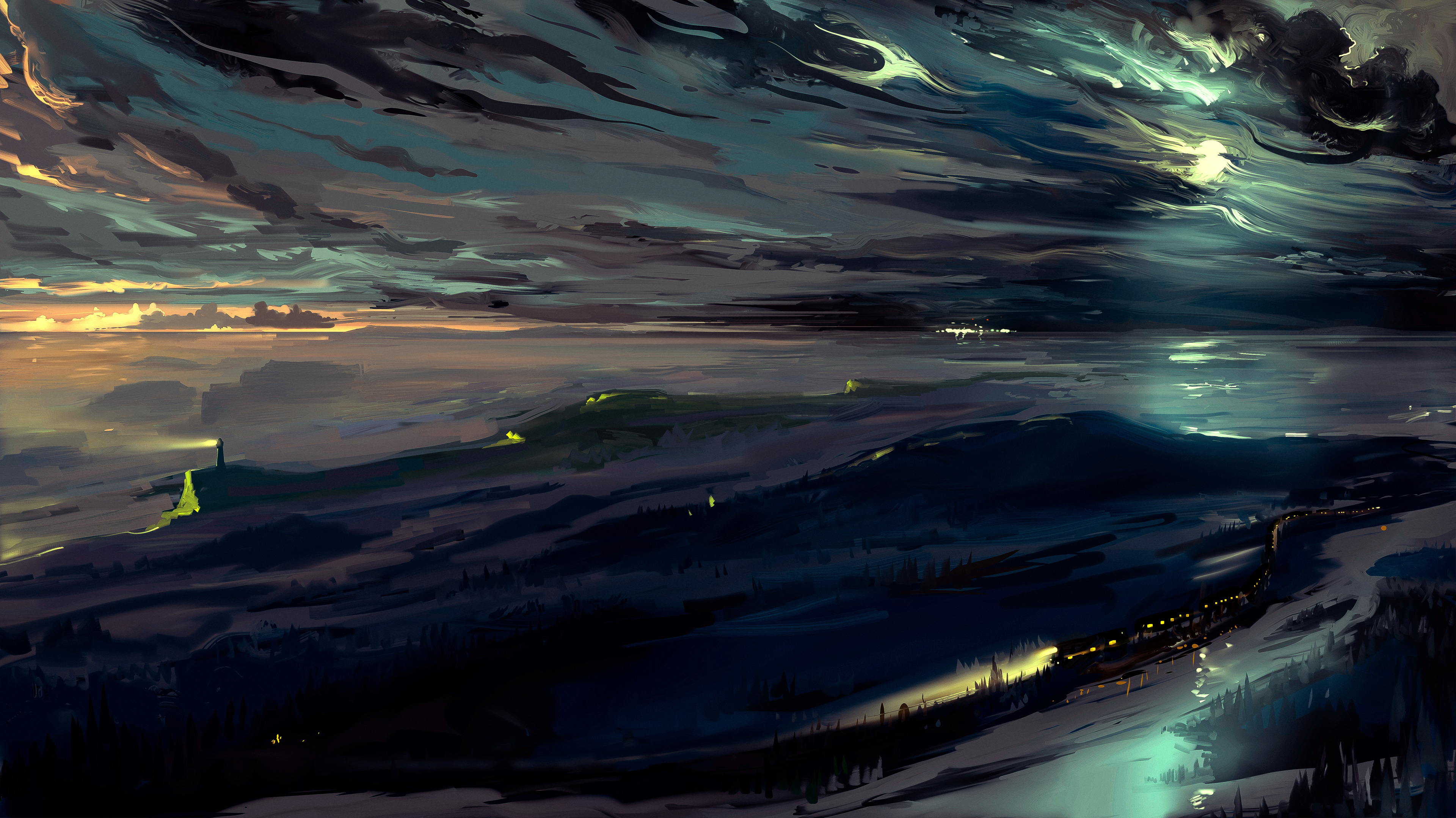 Wallpaper 4k Last Train Of Town Landscape Scenery Digital Art 4k Wallpaper