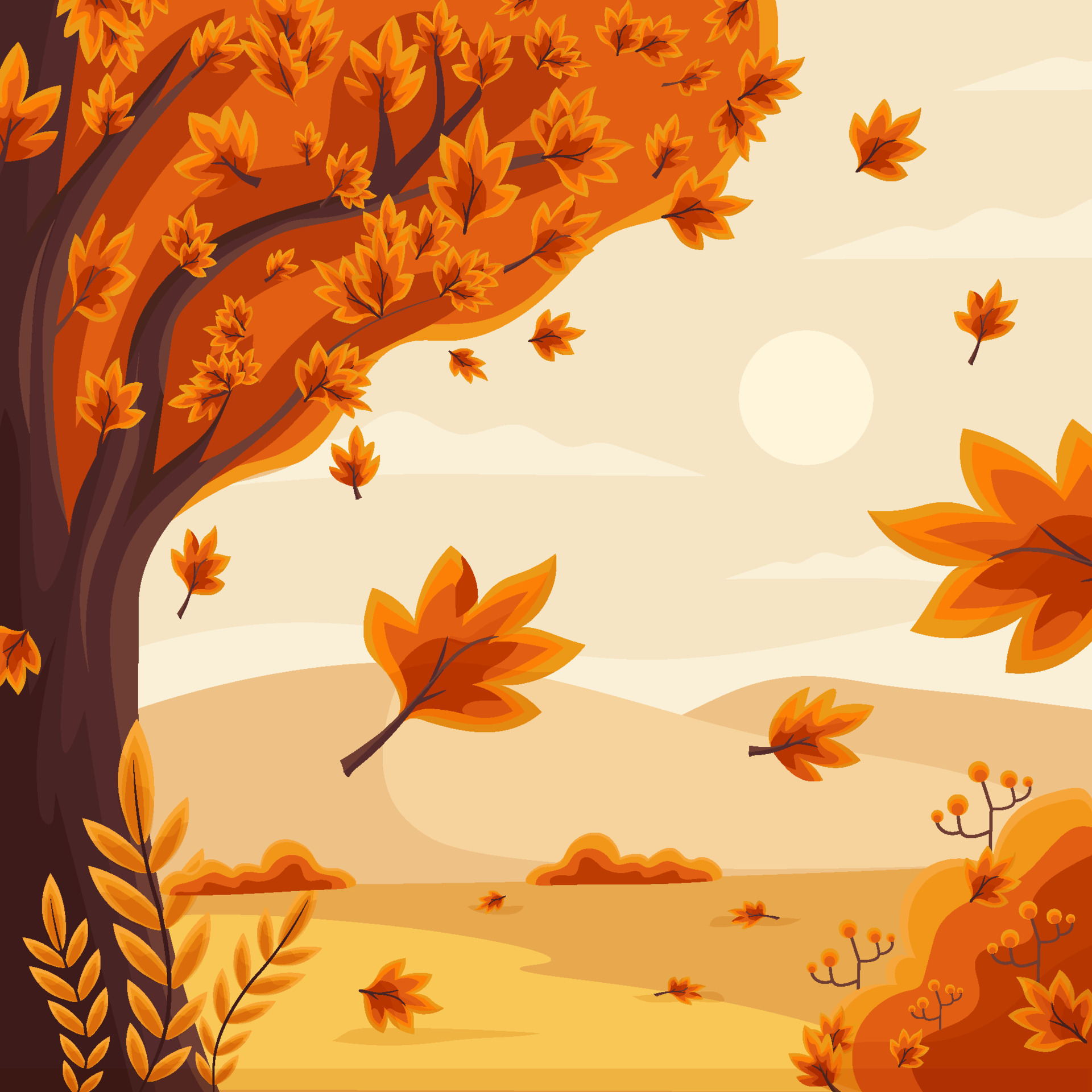 Maple Tree of Fallen Leaves Autumn Season Square Background