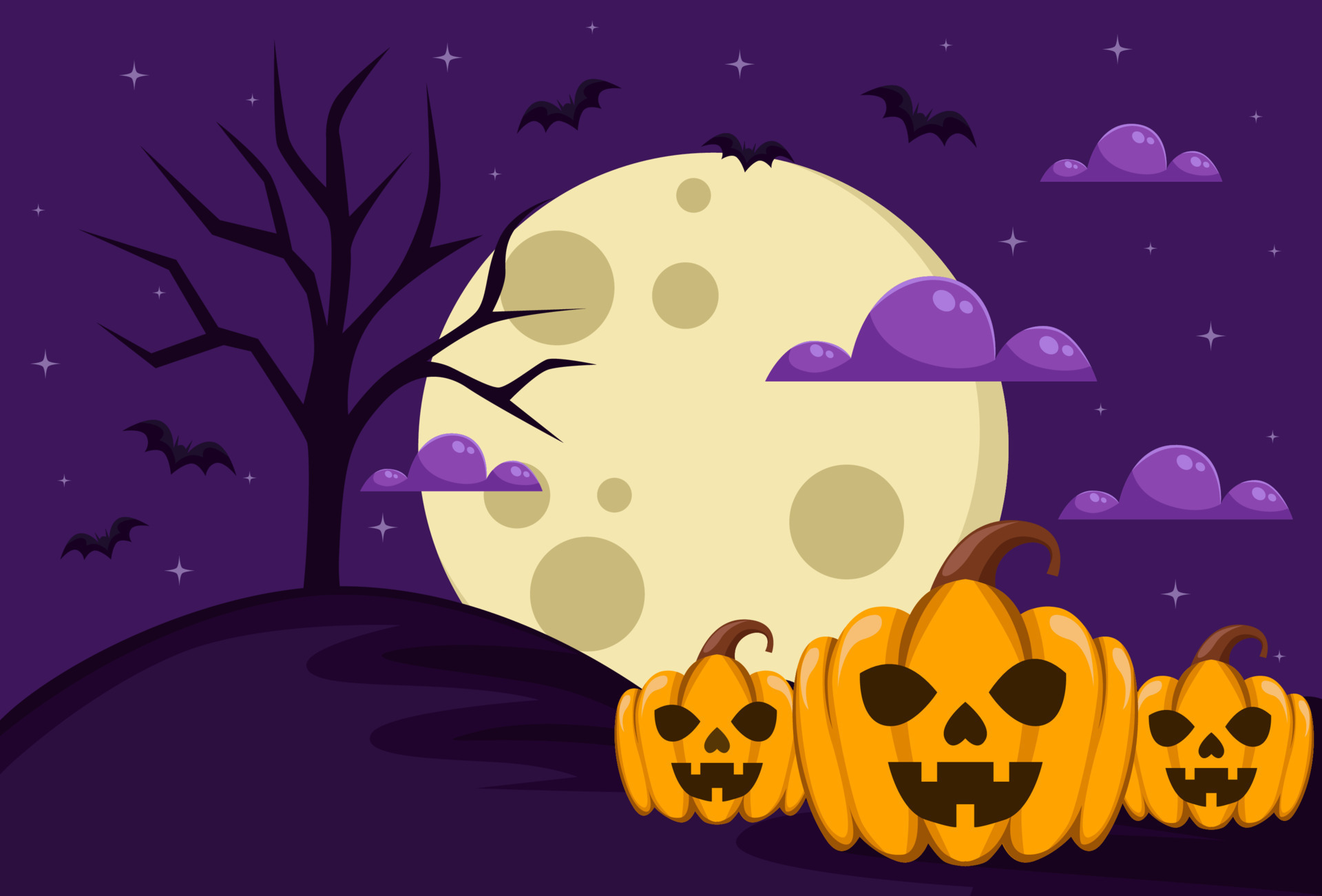 happy halloween background design in purple color for covers, banners and more