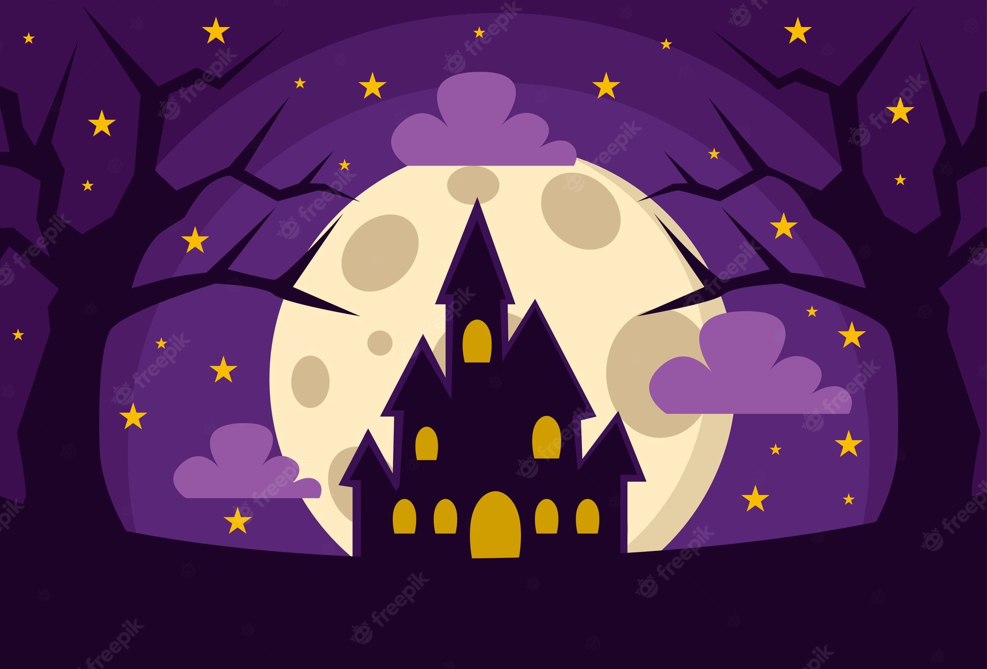 Premium Vector. Happy halloween background design in purple color for covers banners and more