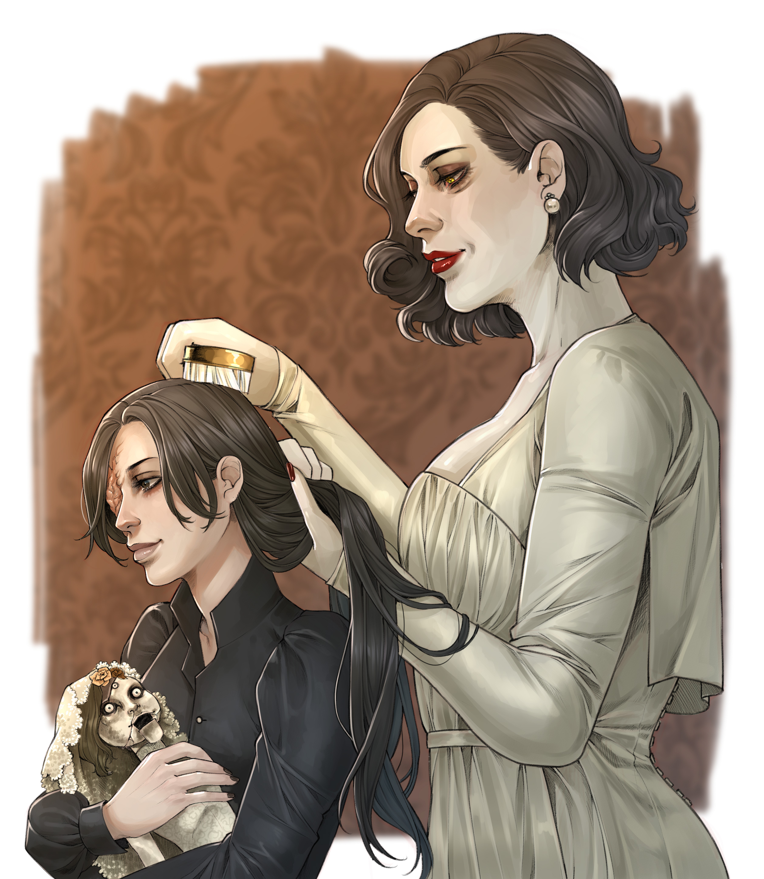 Download 1080x2310 Donna Beneviento, Alcina Dimitrescu, Resident Evil 8: Village, Anime Style Wallpaper for Honor View 20