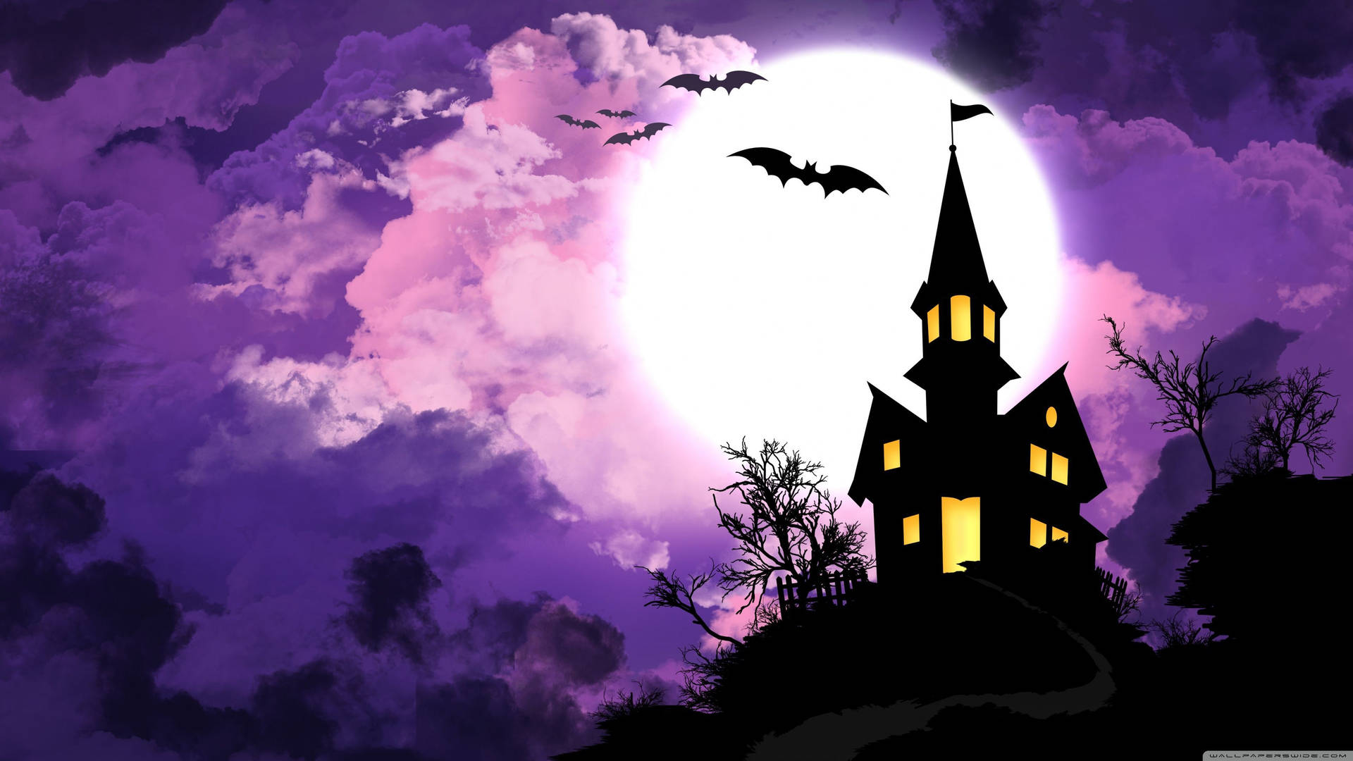 Download Scary Halloween With Purple Night Sky Wallpaper