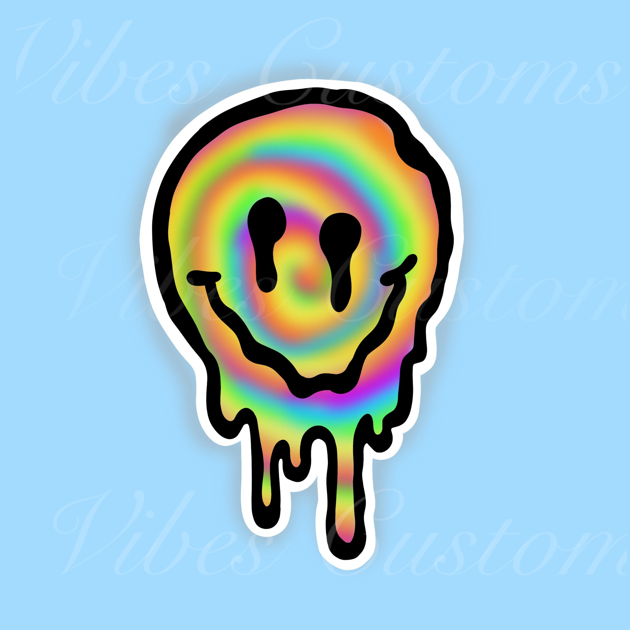 Stay Trippy Rainbow Drippy Smiley Face 3 Inch White Background
