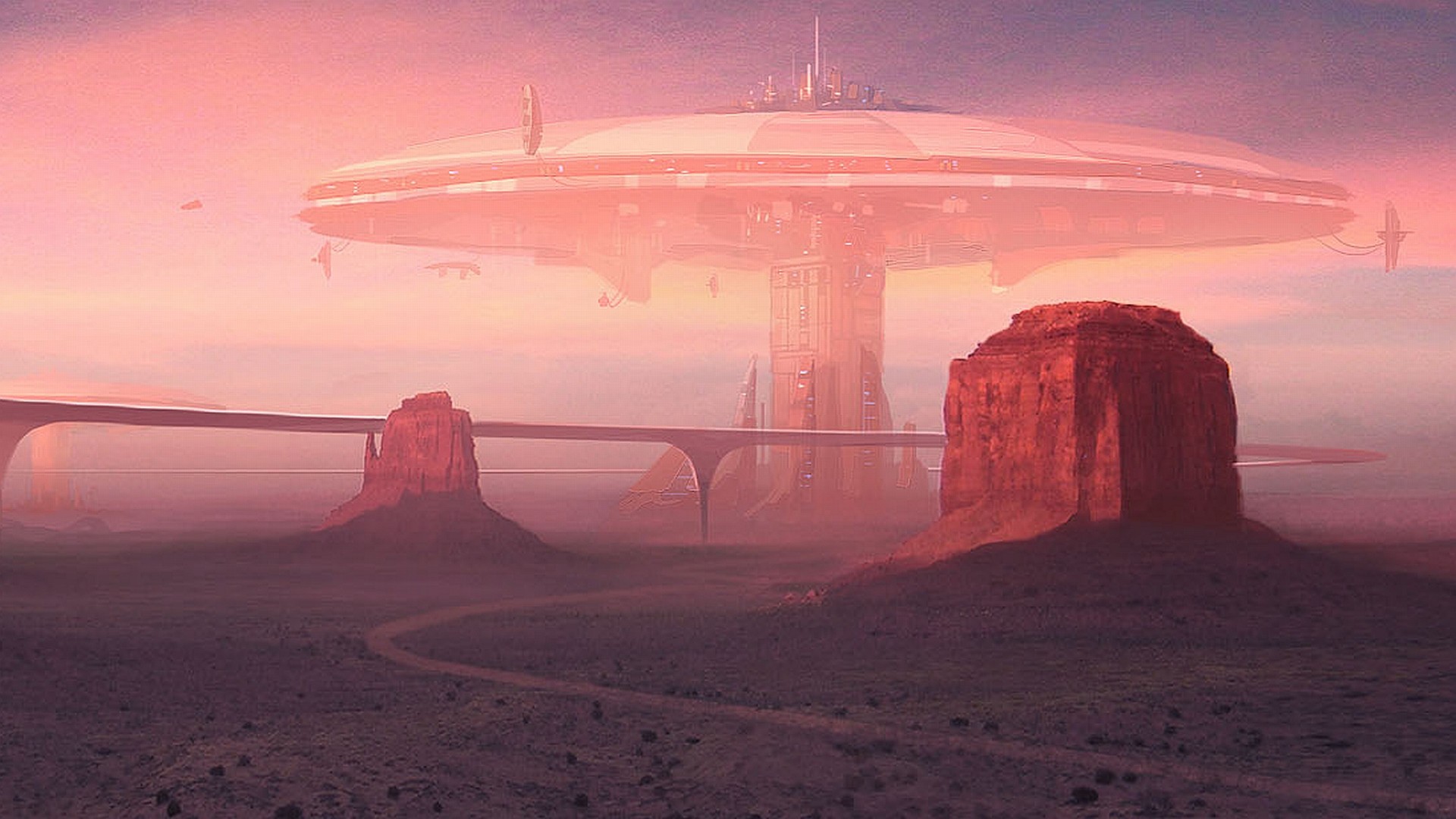 Futuristic deserts fantasy art roads science fiction wallpaperx1080