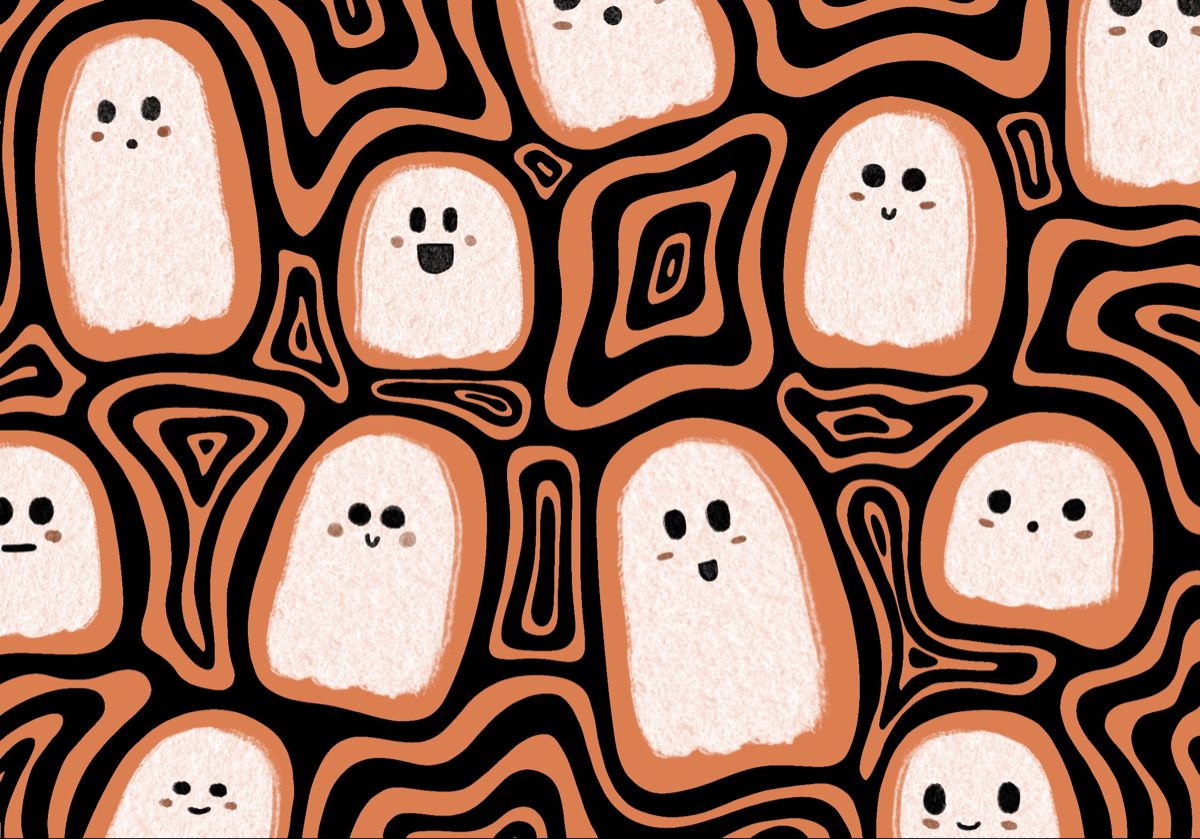 Halloween seamless pattern Cute ghost with square pattern hand drawn  cartoon background in childrens style Use for print wallpaper  decoration textile fashion Vector illustration 4991989 Vector Art at  Vecteezy