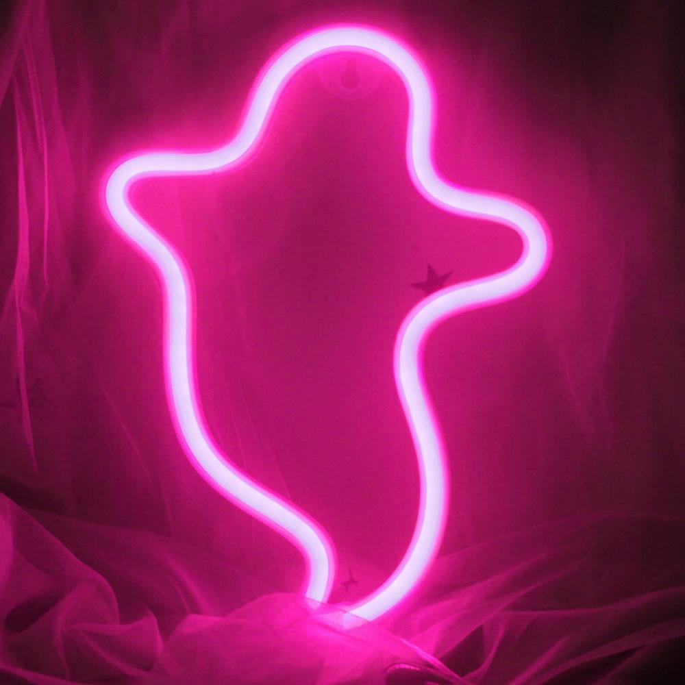 Ghost Shaped Halloween Decoration LED Neon Sign Light, Indoor Night Table Lamp for Party, Living Room, Family Room, Kids Room, Wedding, Home Decoration